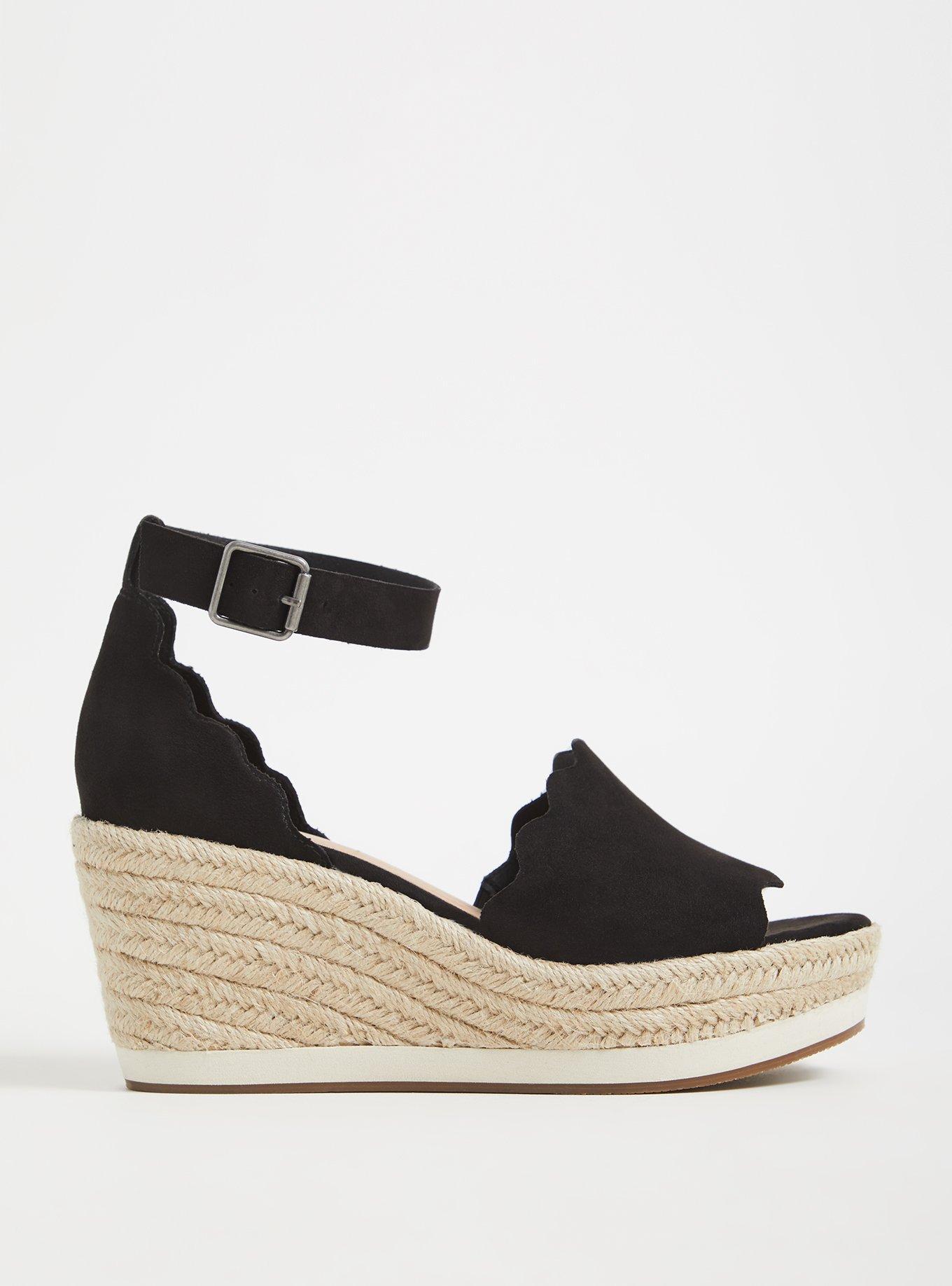 Plus Size Scalloped Espadrille Wedge Sandal (WW), BLACK, hi-res