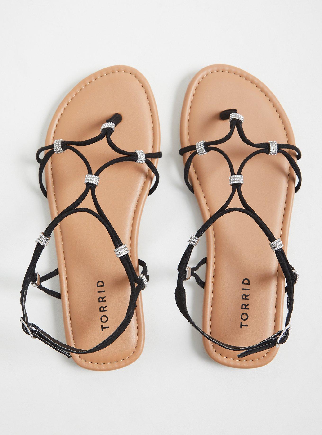 Plus Size Rhinestone Charm Strappy Sandal (WW), BLACK, alternate