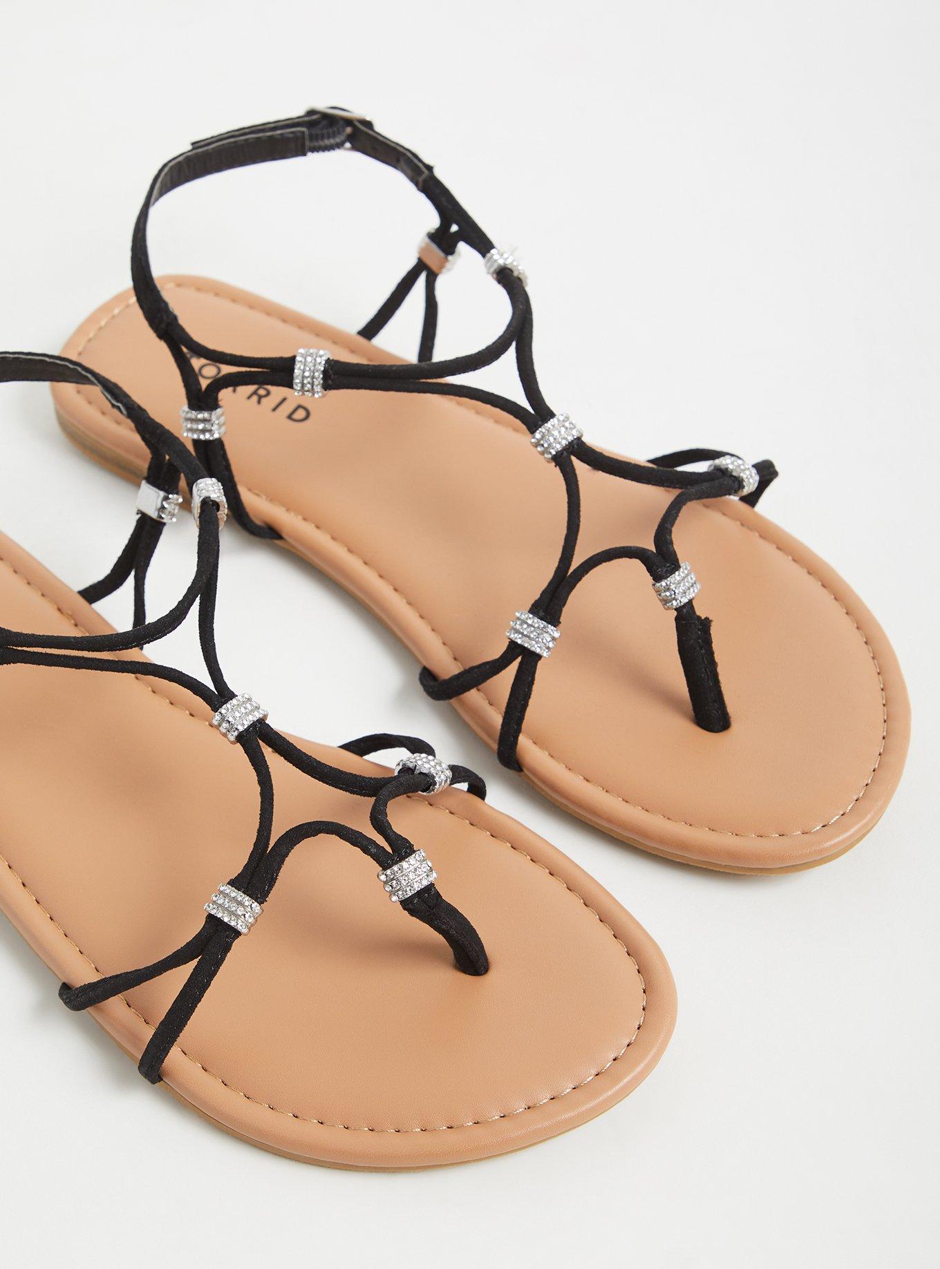 Plus Size Rhinestone Charm Strappy Sandal (WW), BLACK, alternate