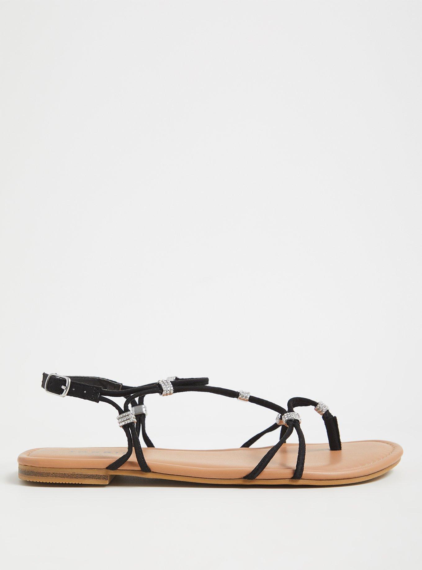 Plus Size Rhinestone Charm Strappy Sandal (WW), BLACK, alternate