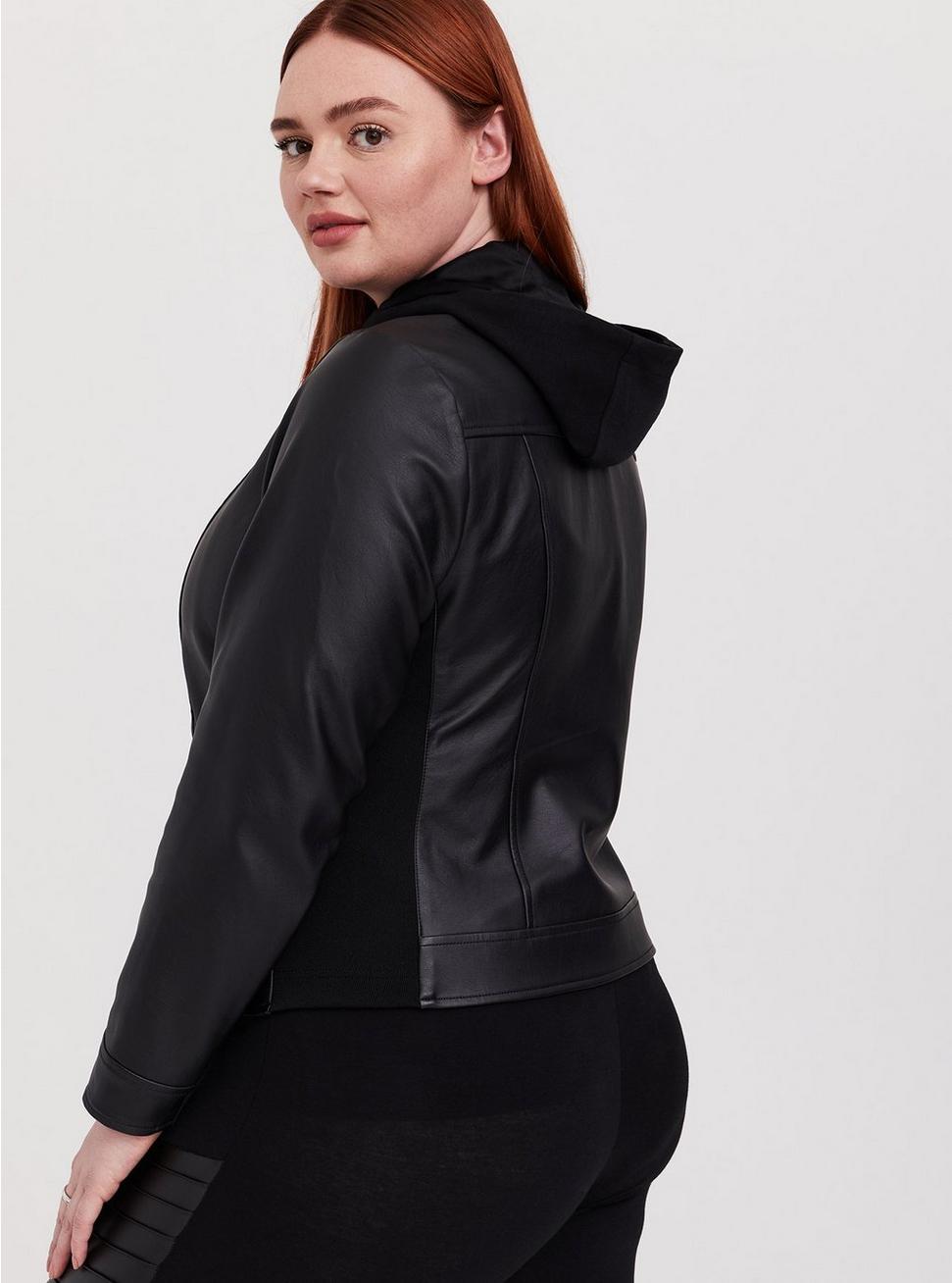 Plus Size - Her Universe Marvel Black Widow Black Faux Leather Hooded ...