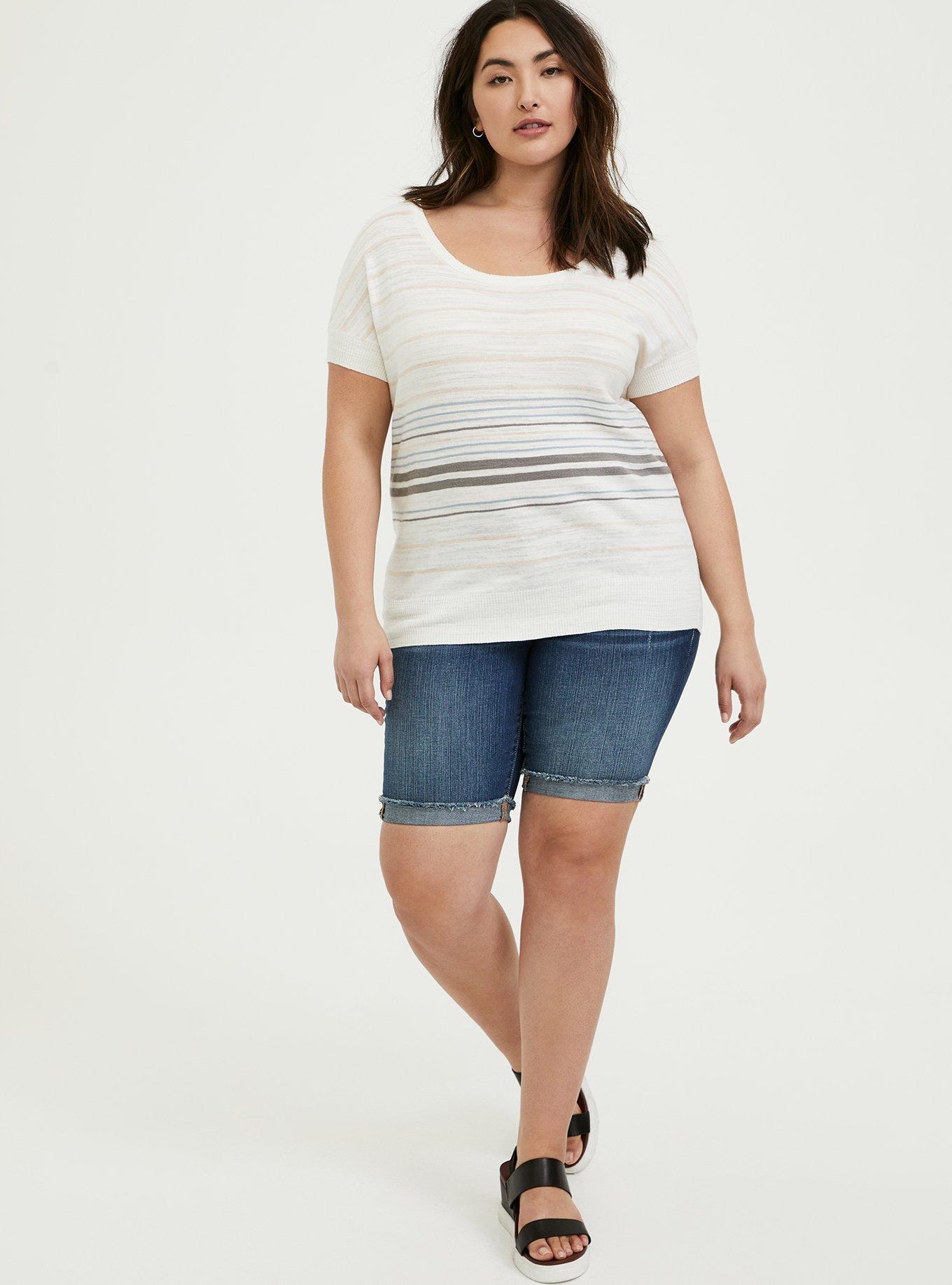 Plus Size White Multi Stripe Slub Dolman Top, STRIPE MULTI, alternate