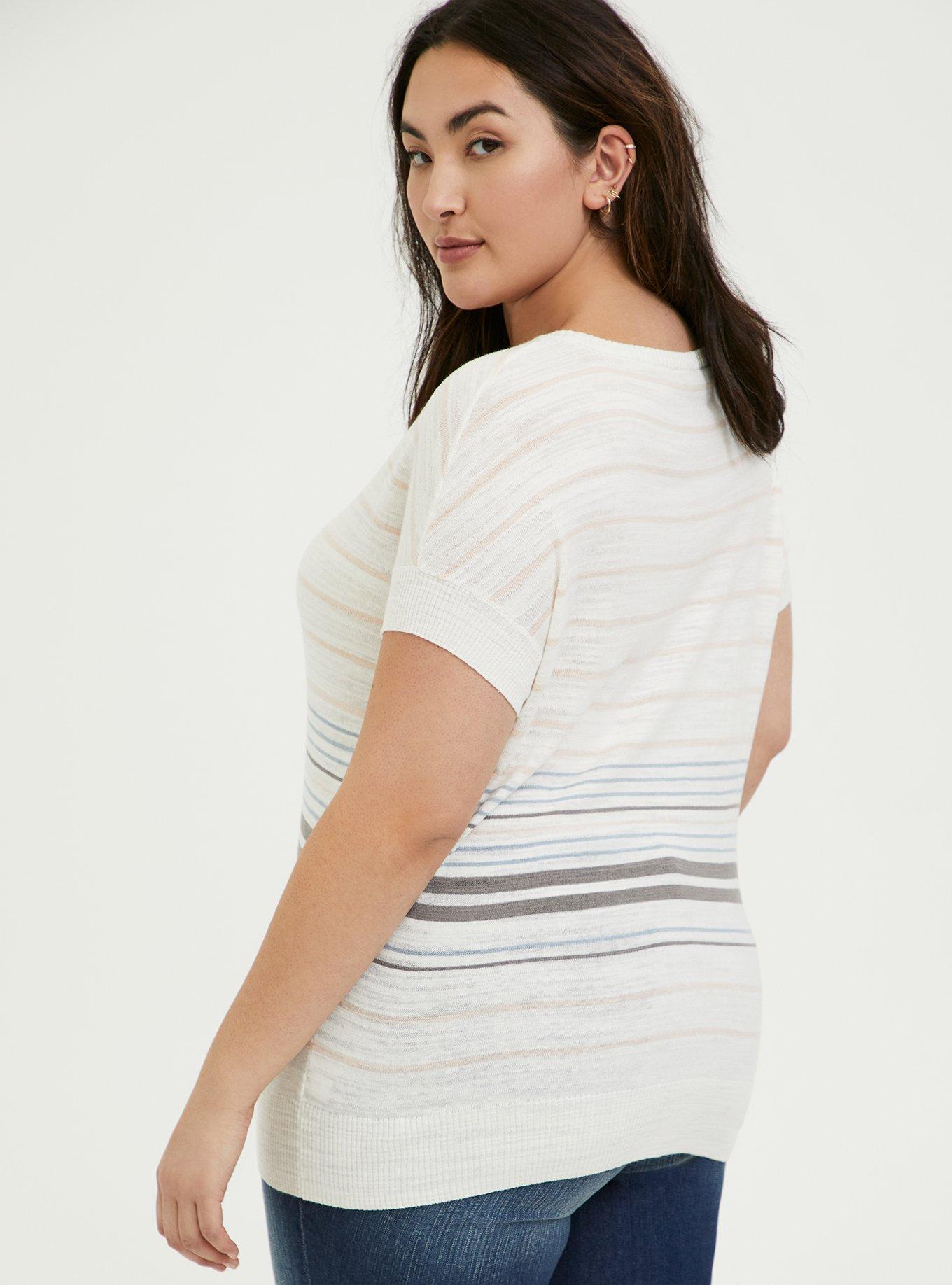 Plus Size White Multi Stripe Slub Dolman Top, STRIPE MULTI, alternate