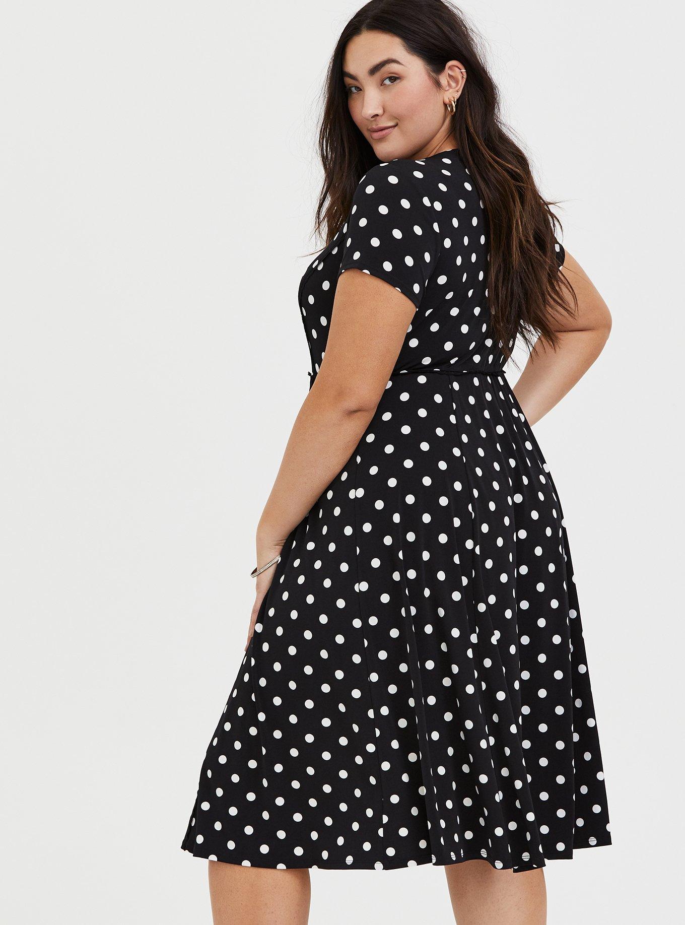 Midi Studio Knit Button-Front Skater Dress, BLACK DOT, alternate