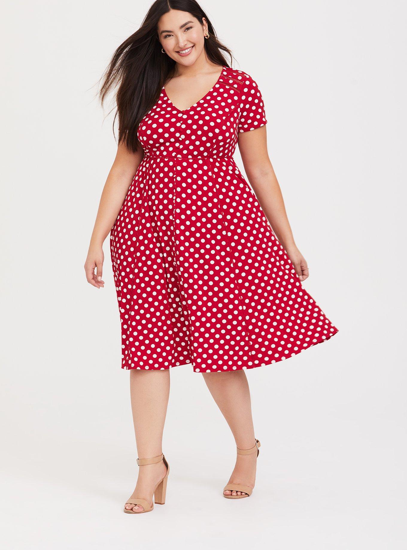 Red fashion polka dot skater dress