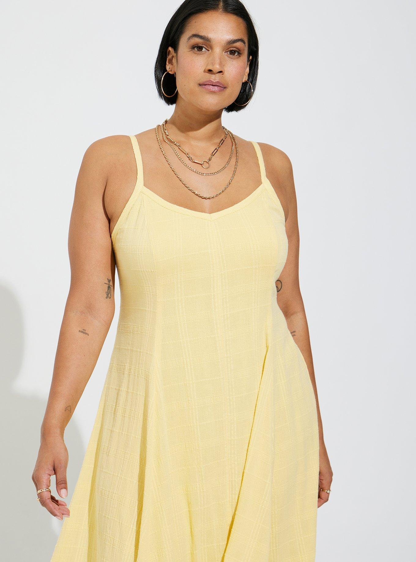 Long Linen Cold Shoulder Dress, Maxi Yellow Spaghetti Strap Dress, 2X 3X 4X  Summer Flare Dress, Plus Size Women Sundress, Gown 