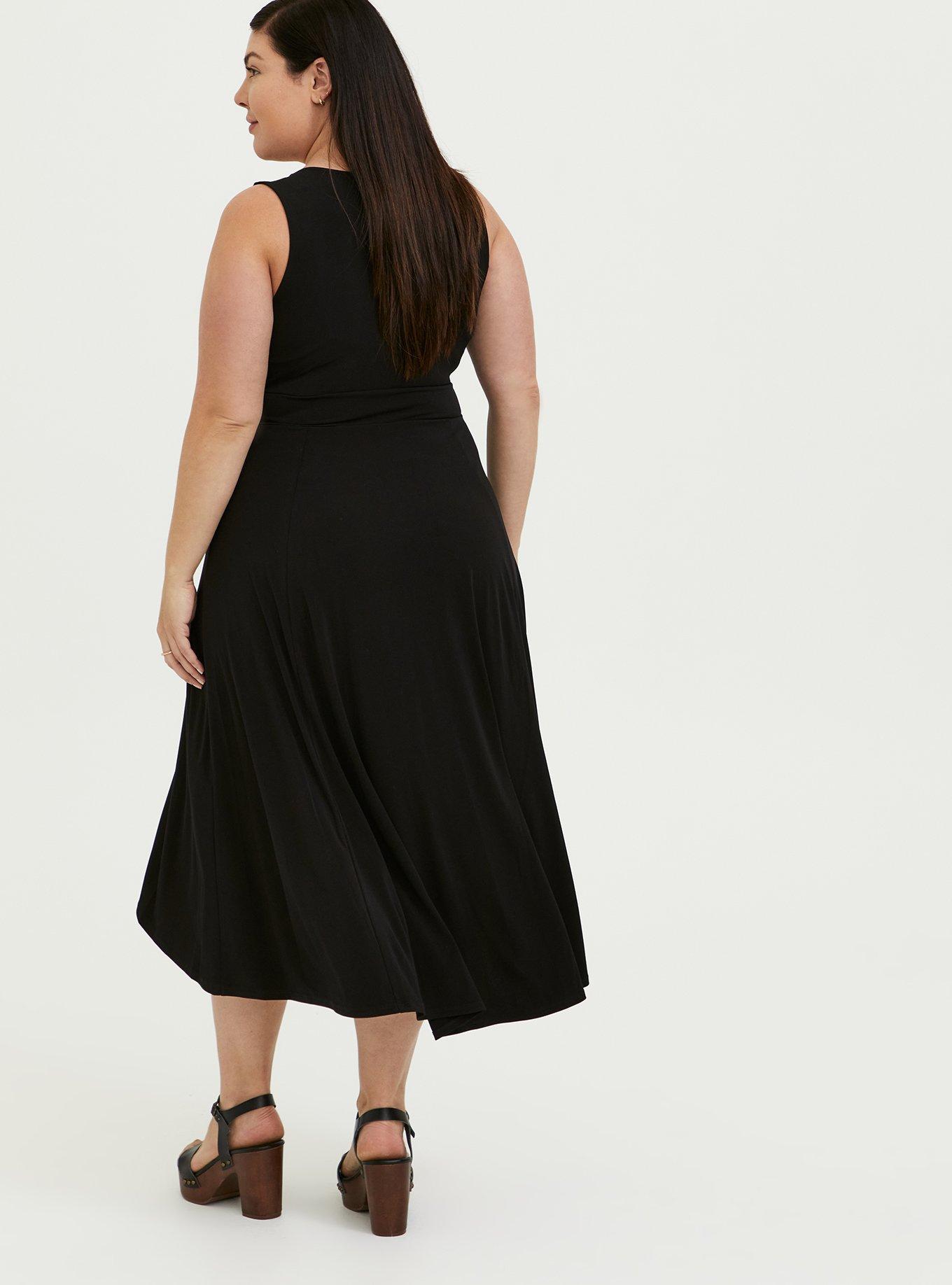 Plus Size Midi Studio Knit Hi-Low Dress, BLACK, alternate