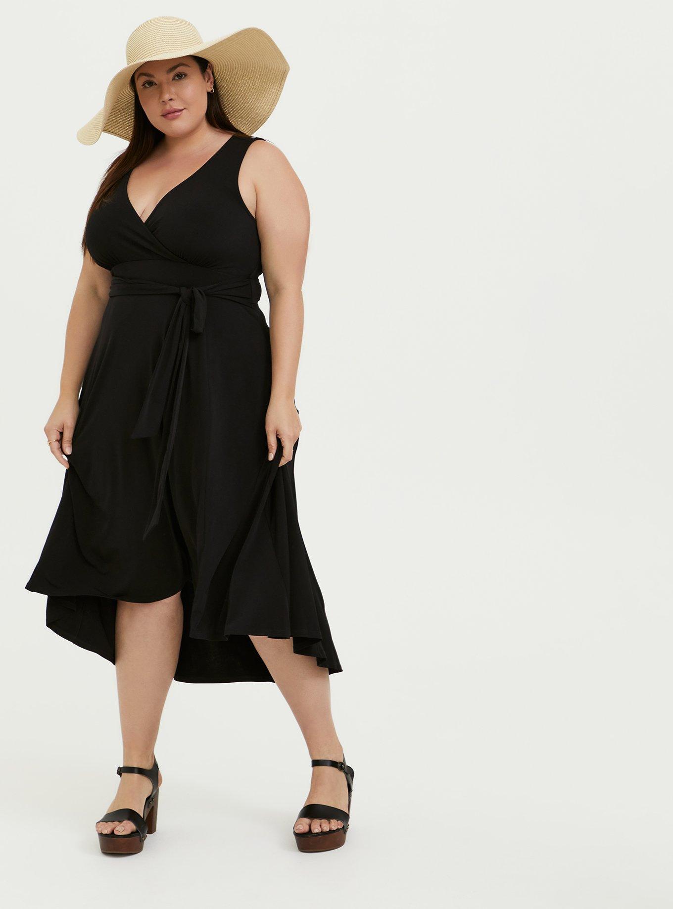 Plus Size Midi Studio Knit Hi-Low Dress, BLACK, alternate