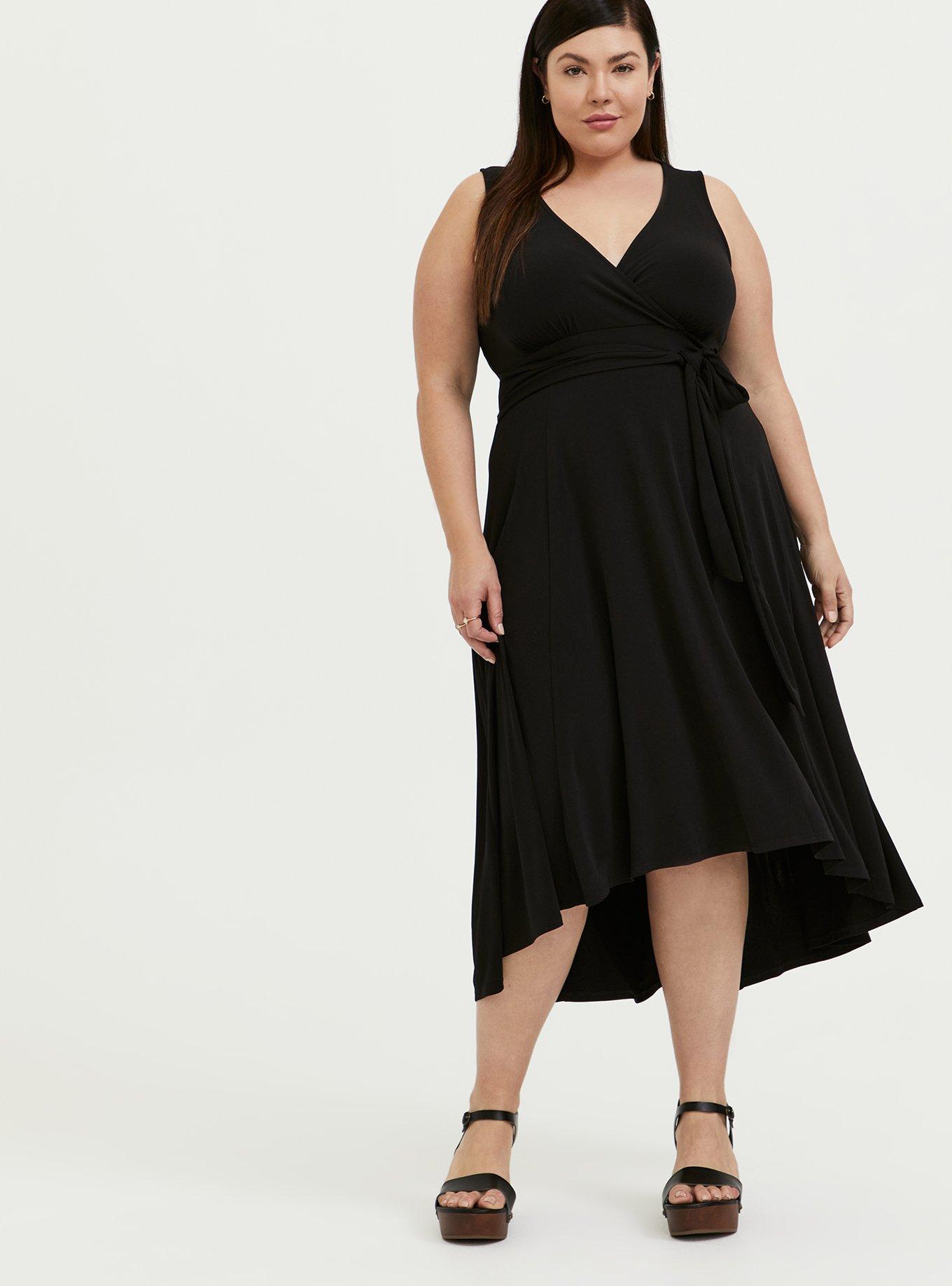 Plus Size Midi Studio Knit Hi-Low Dress, BLACK, hi-res