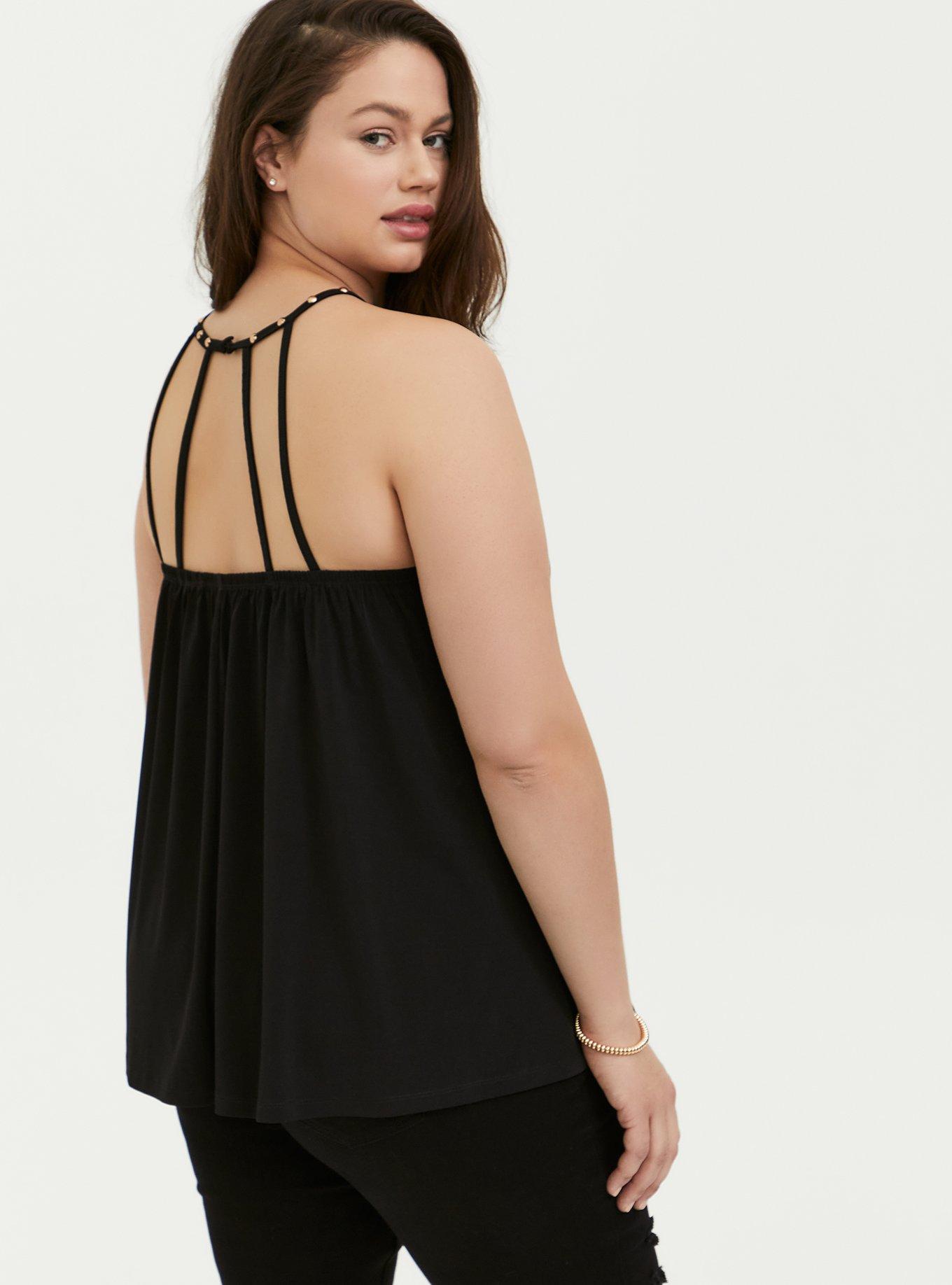 Plus Size Black Studio Knit Studded Caged Goddess Tank, DEEP BLACK, alternate