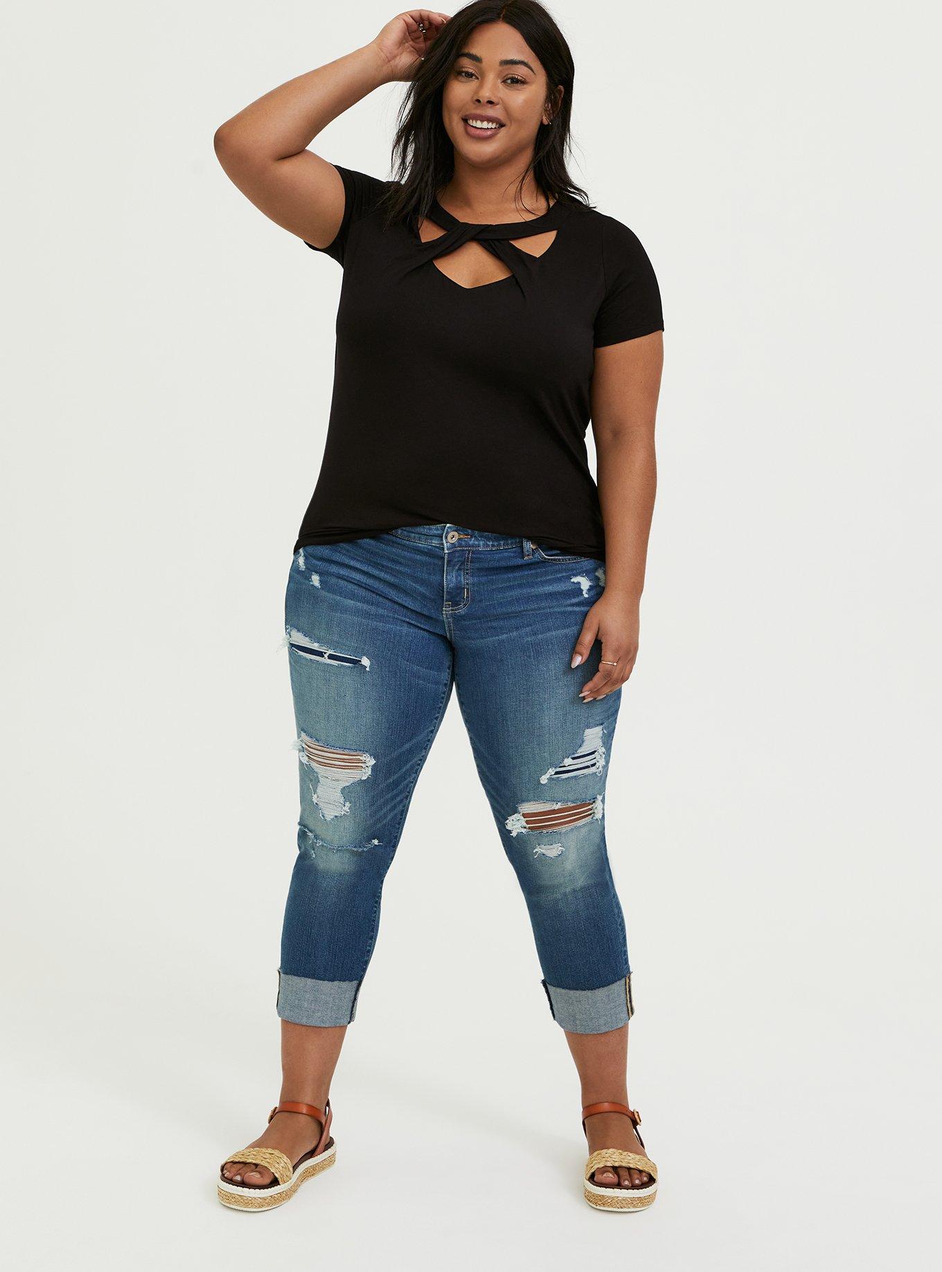 Plus Size - Super Soft Black Cutout Twist Tee - Torrid