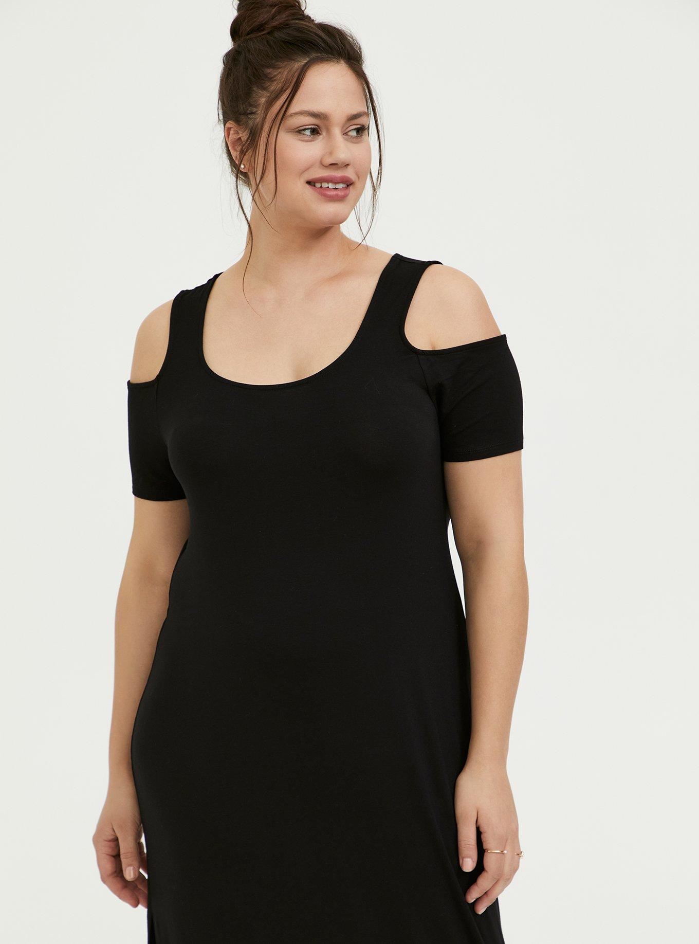 Plus Size Super Soft Black Cold Shoulder Maxi Dress Torrid