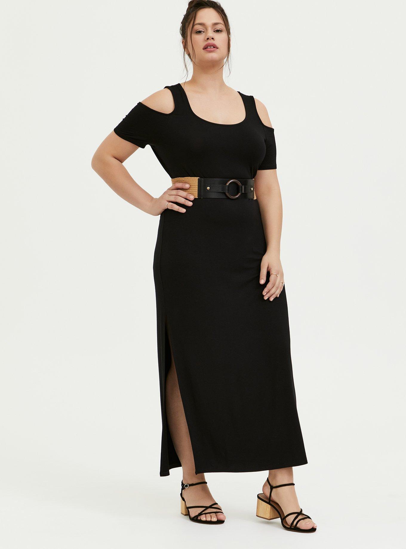 Super Soft Black Cold Shoulder Maxi Dress, DEEP BLACK, alternate
