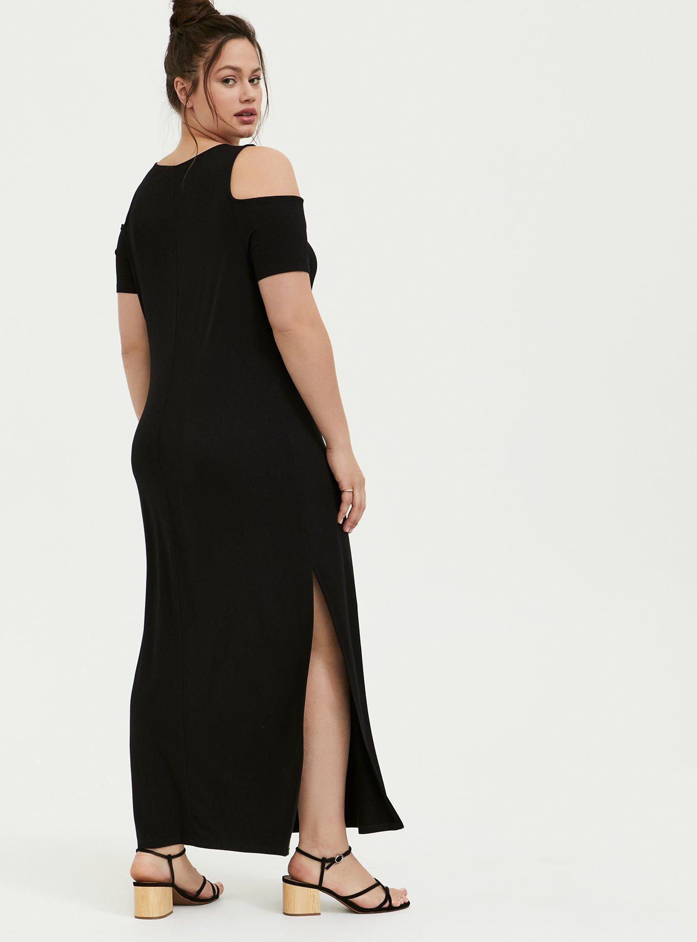 Super Soft Black Cold Shoulder Maxi Dress, DEEP BLACK, alternate