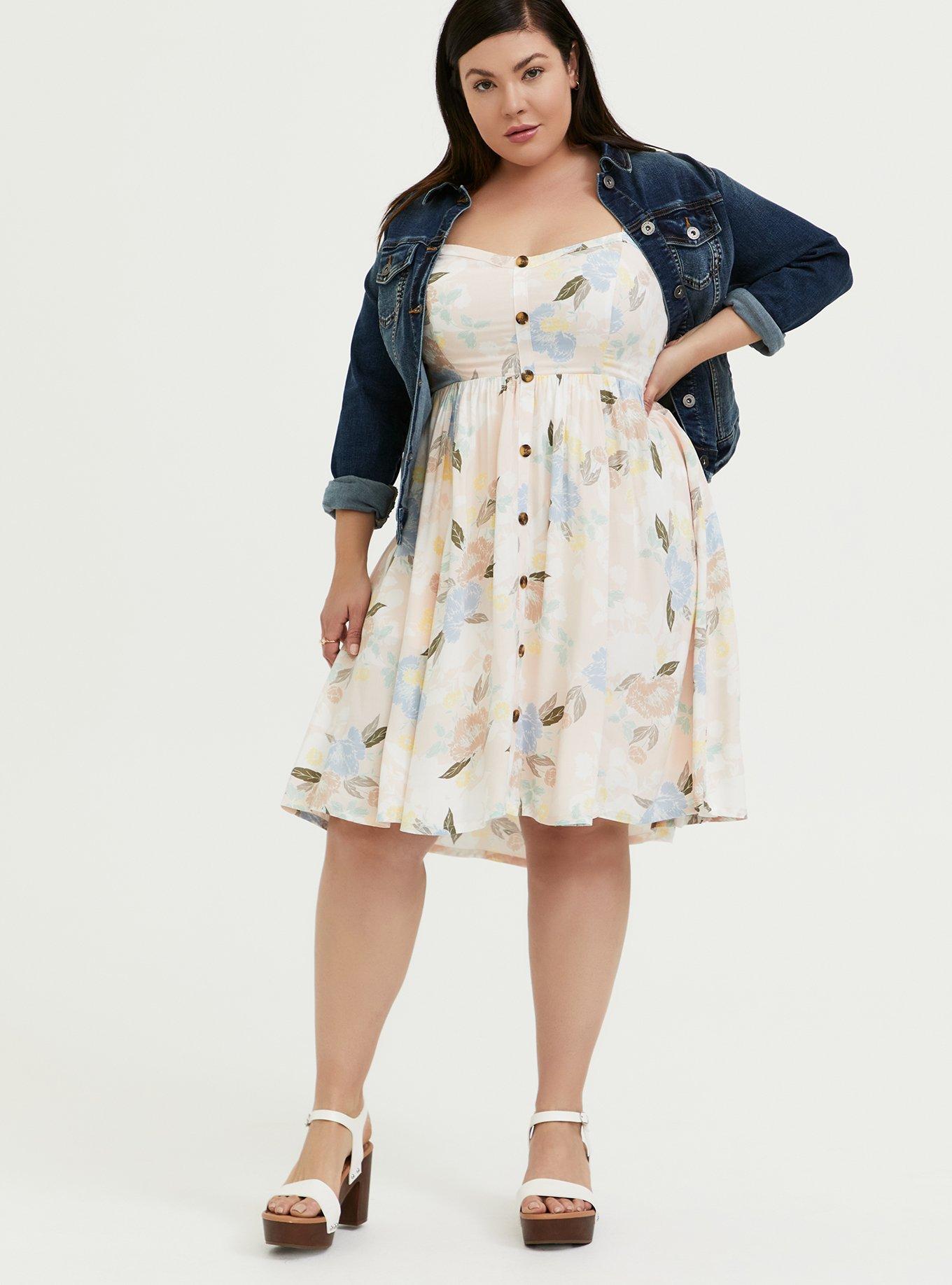 Torrid Plus Size Floral Blush Skater Dress Size 4X Pink - $36