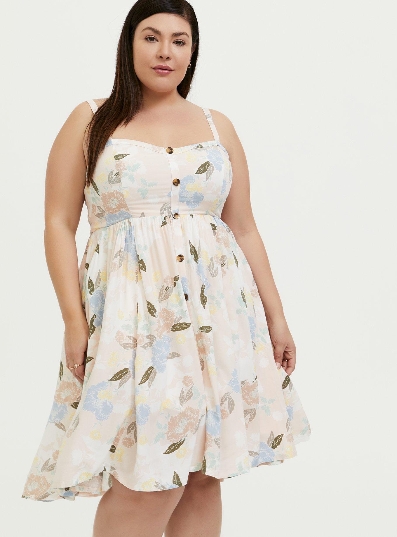 Plus Size - Light Pink Floral Challis Button Hi-Lo Dress - Torrid