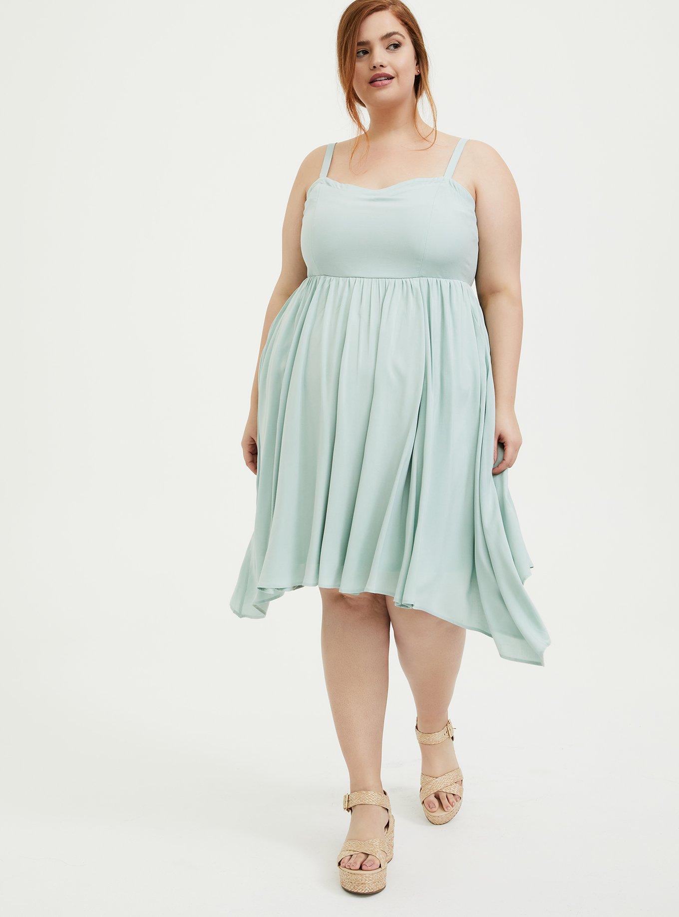 Mint Blue Challis Sharkbite Skater Dress, HARBOR GREY, hi-res