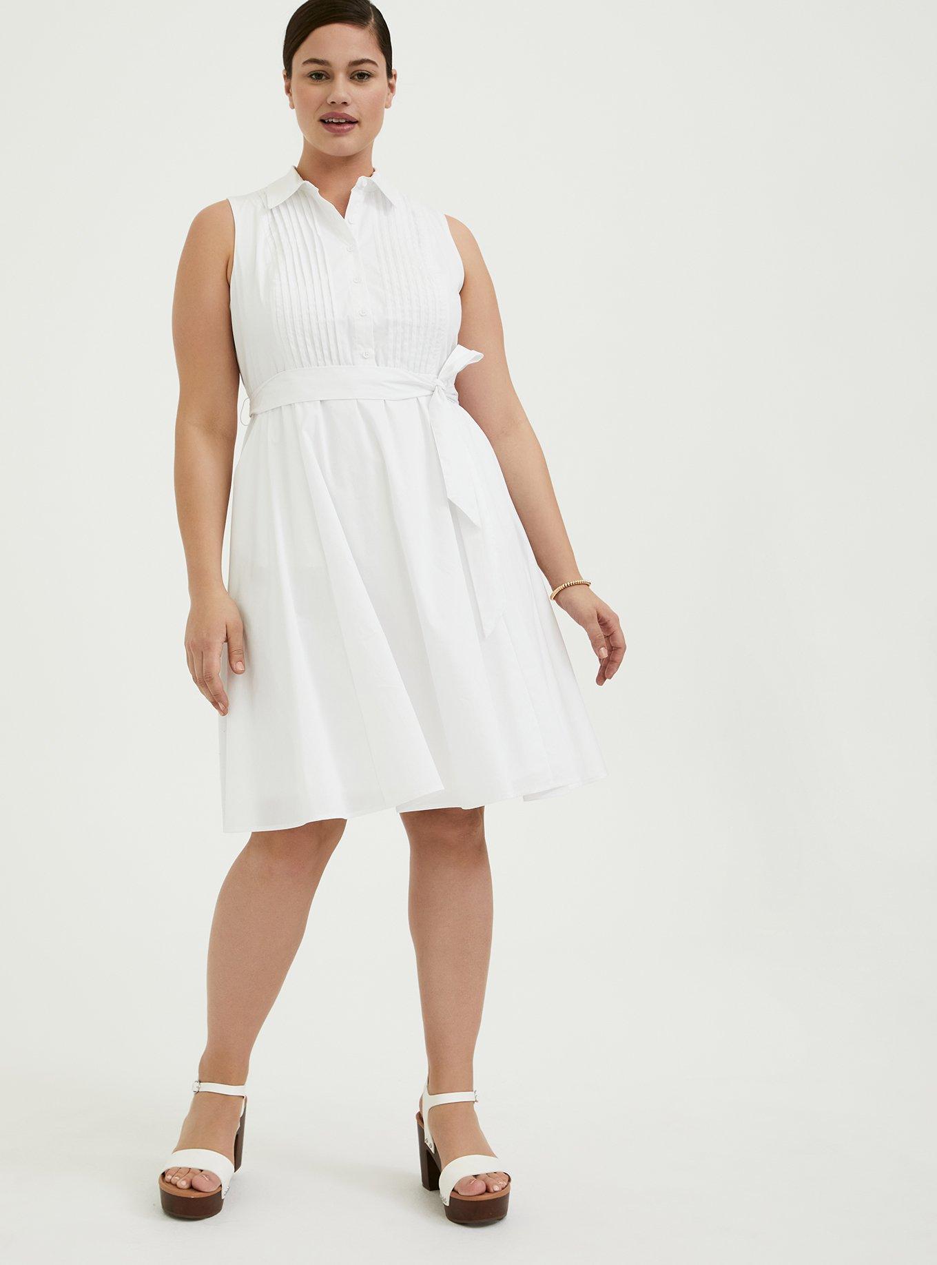 White Poplin Self Tie Pintuck Shirt Dress, , hi-res