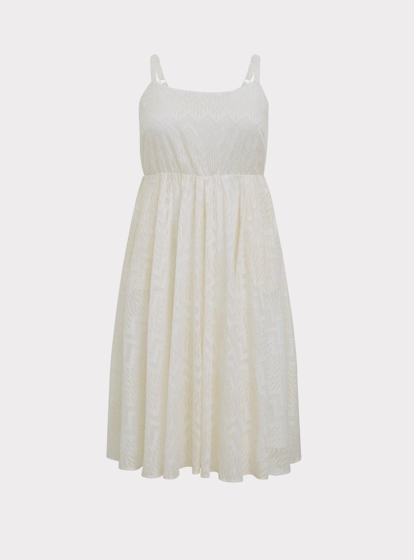 Plus Size - White Chiffon Chevron Stripe & Metallic Thread Midi Dress -  Torrid