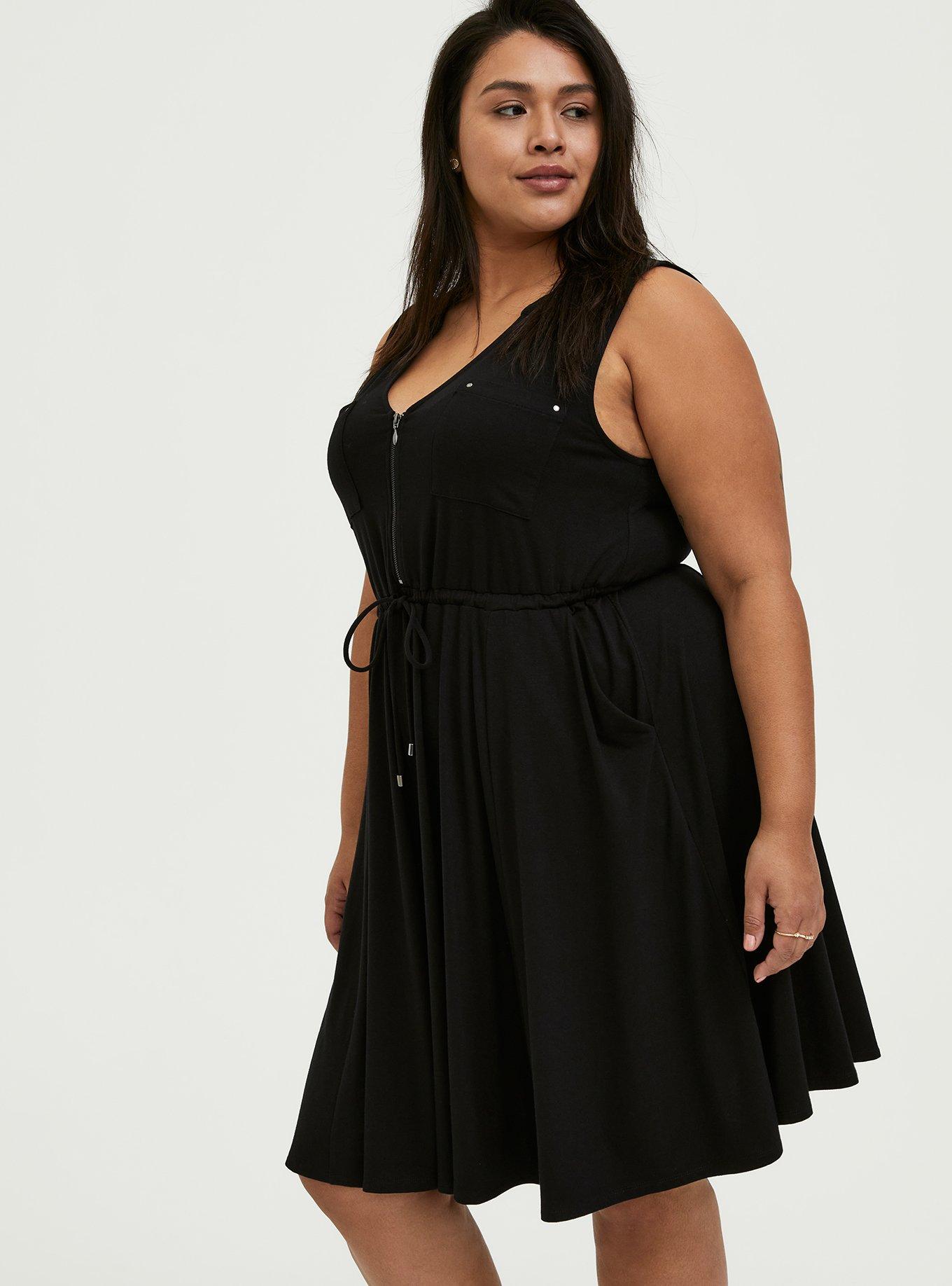 Plus Size Mini Jersey Zip-Front Shirt Dress, DEEP BLACK, alternate