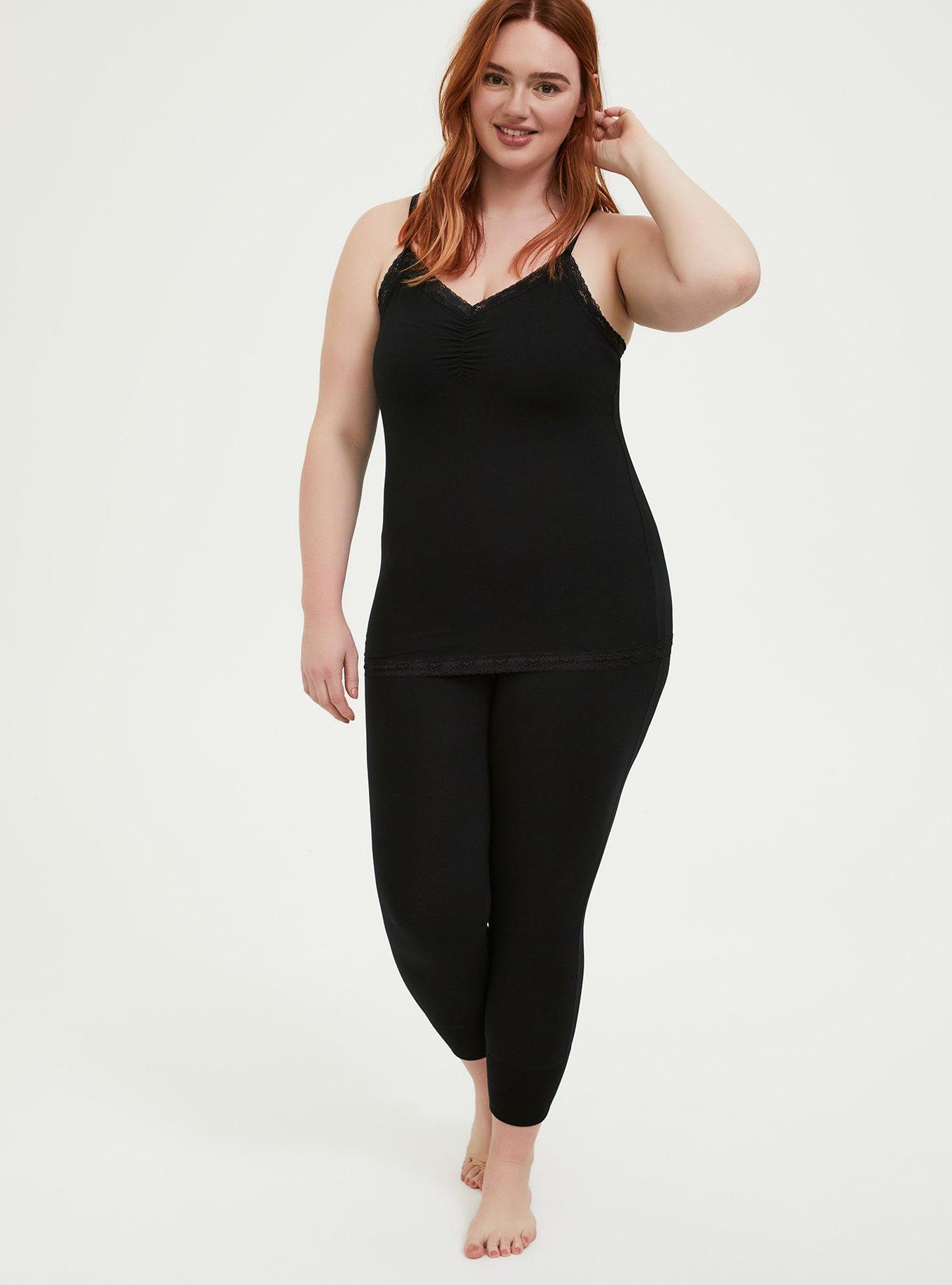 Jersey Lace Trim Sleeveless Cami, DEEP BLACK, alternate