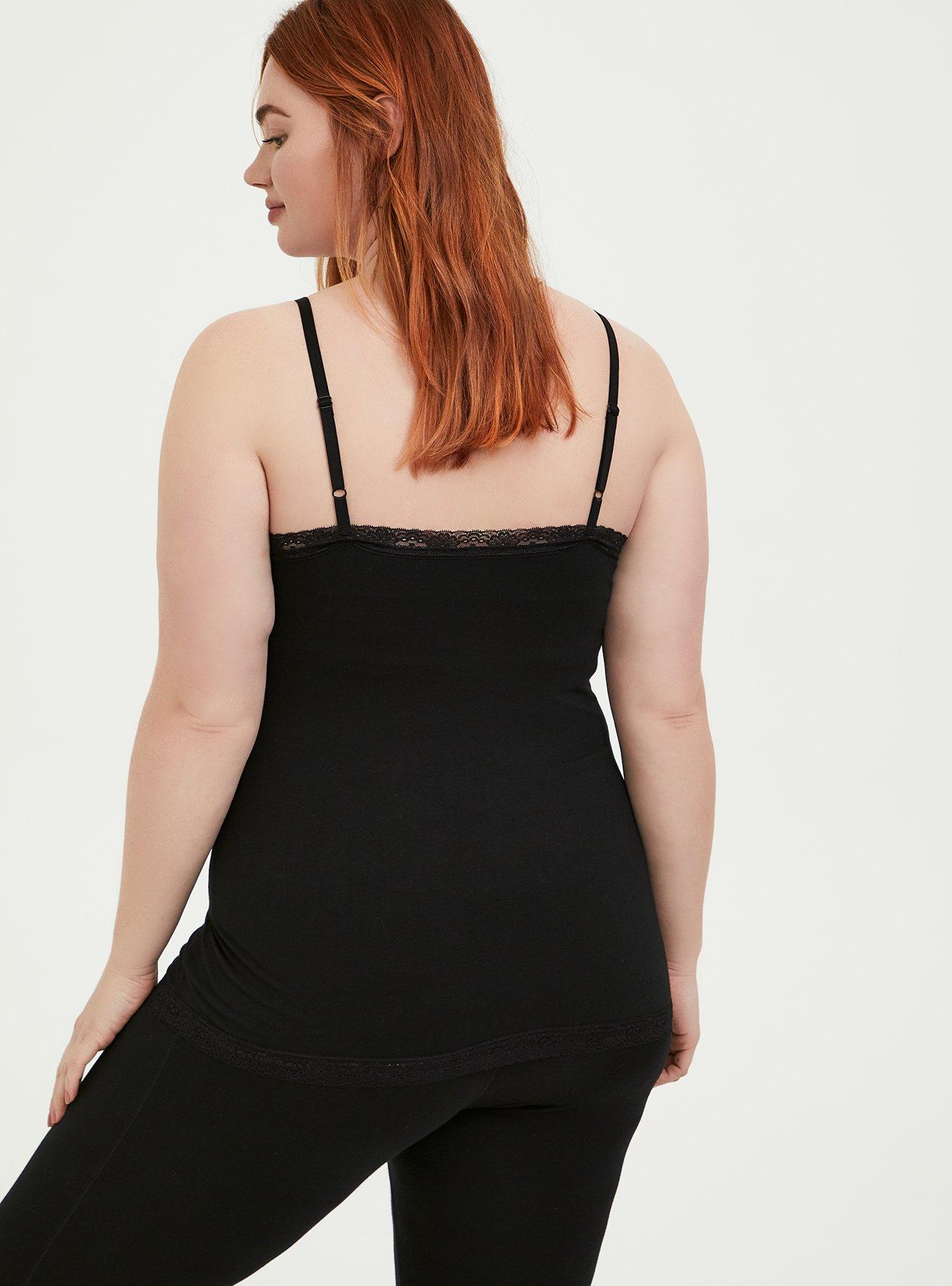 Jersey Lace Trim Sleeveless Cami, DEEP BLACK, alternate