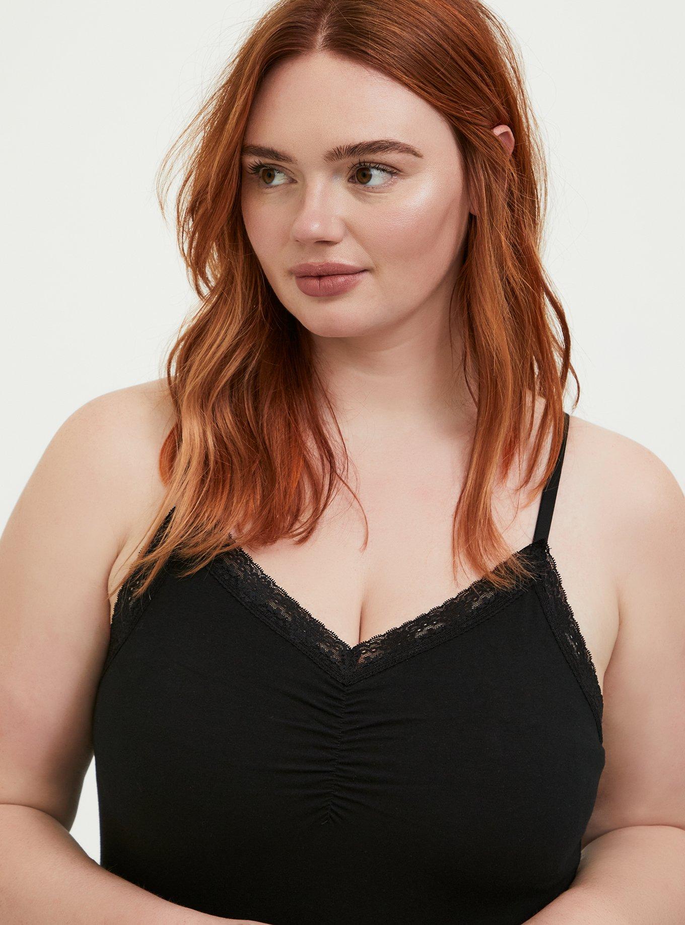 Jersey Lace Trim Sleeveless Cami, DEEP BLACK, alternate