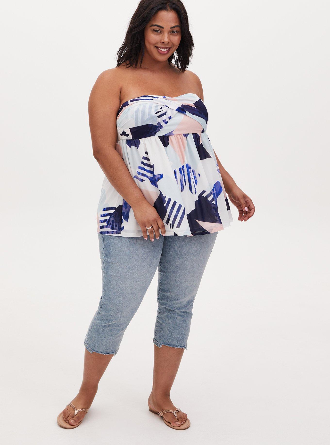 Plus Size - Mesh Strapless Twisted Babydoll Tunic Top - Torrid