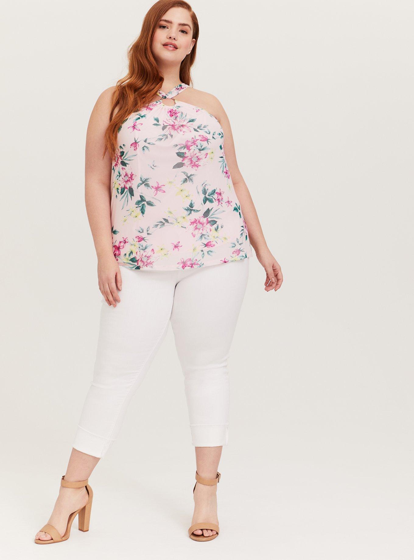 Plus Size Mesh Halter O-Ring Tank, FLORAL PRINT, alternate