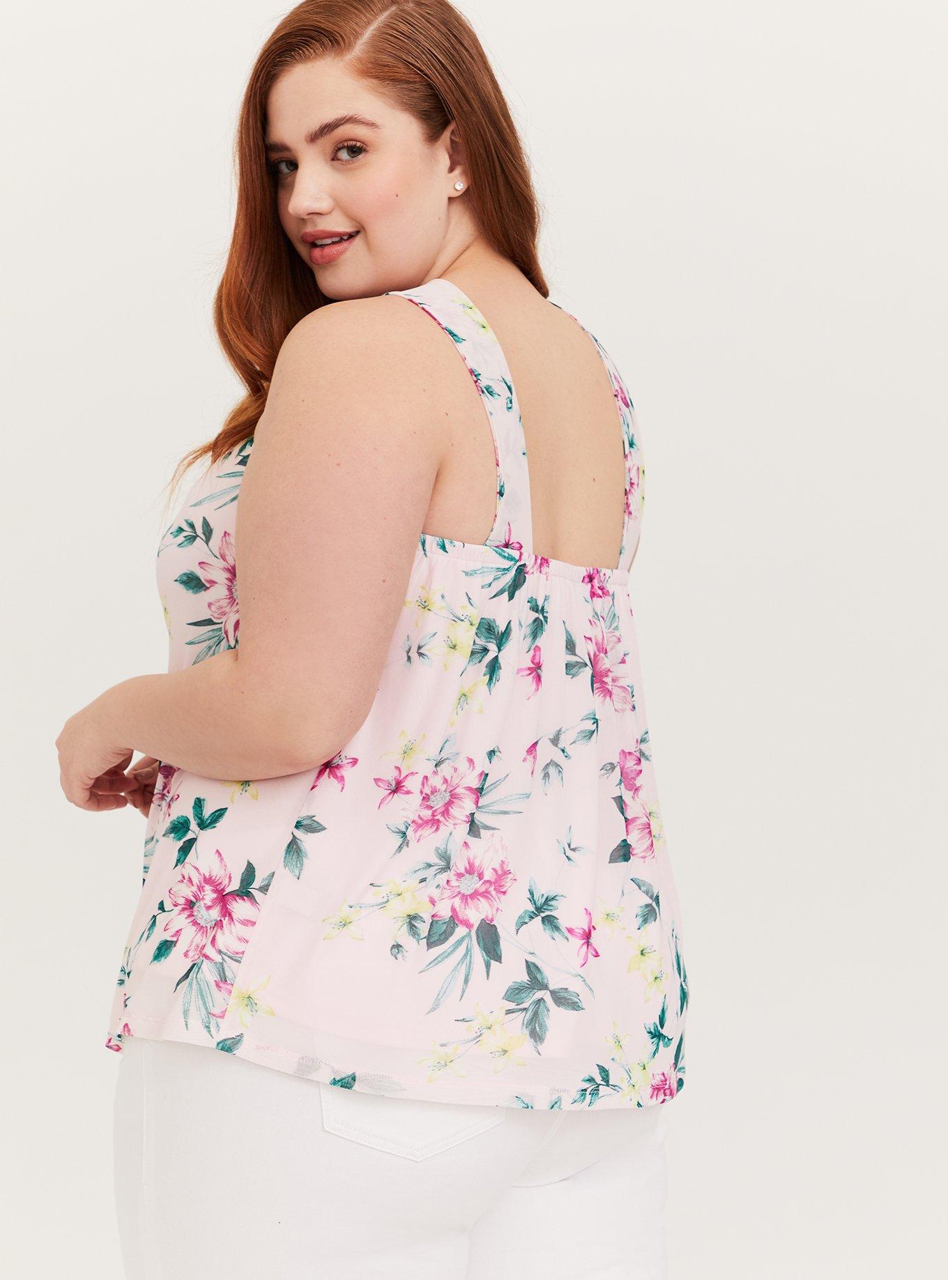 Plus Size Mesh Halter O-Ring Tank, FLORAL PRINT, alternate
