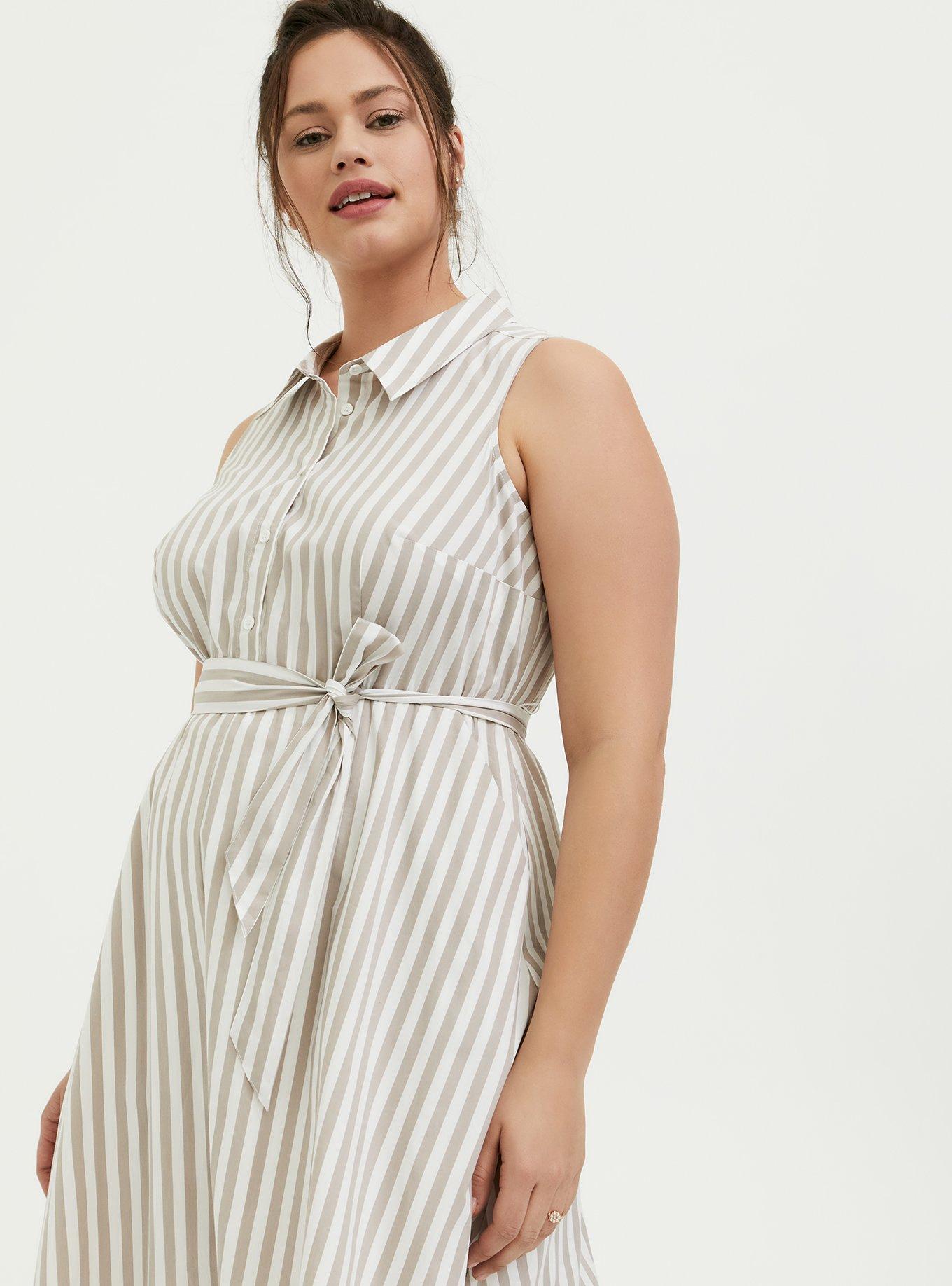 Taupe & White Stripe Poplin Shirt Dress, , alternate