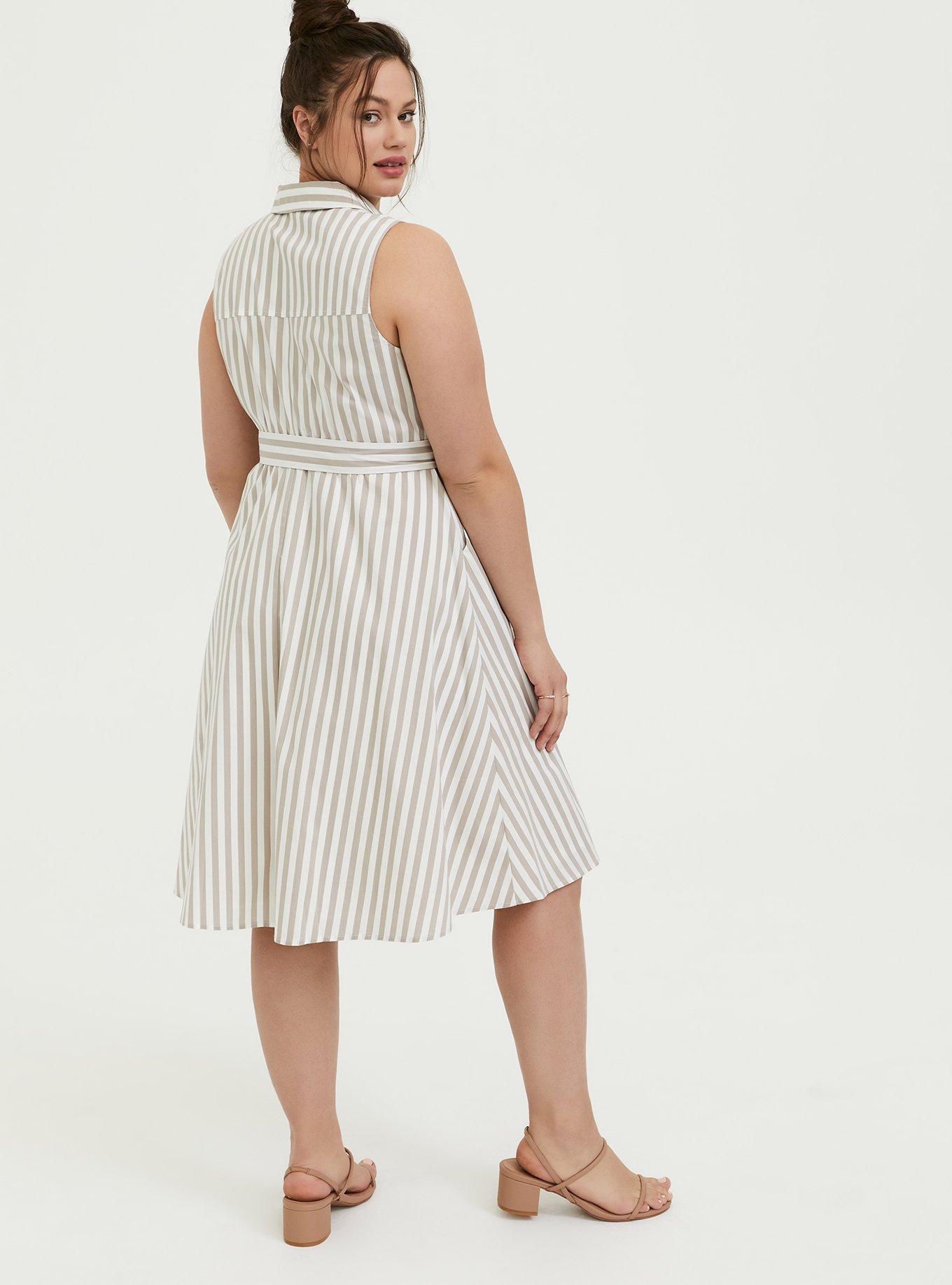 Taupe & White Stripe Poplin Shirt Dress, , alternate