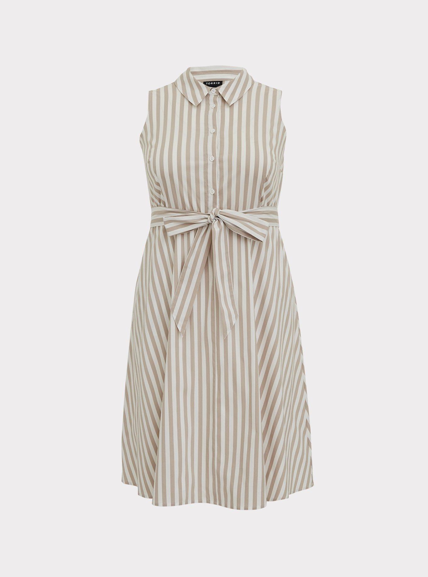 Taupe & White Stripe Poplin Shirt Dress, , hi-res