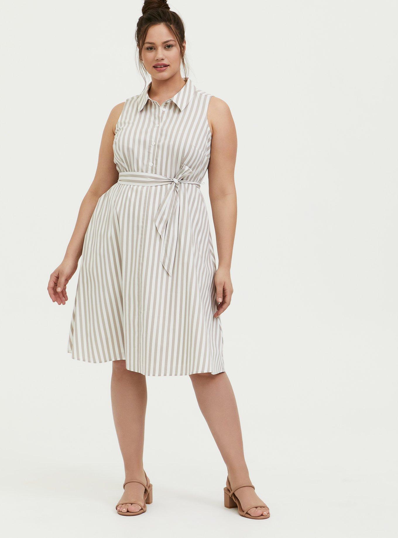 Taupe & White Stripe Poplin Shirt Dress, , hi-res