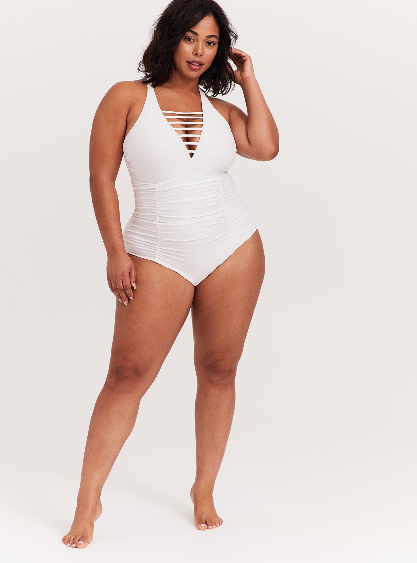 Plus Size - Slim Fix Wireless Lattice Front One Piece Swimsuit - Torrid