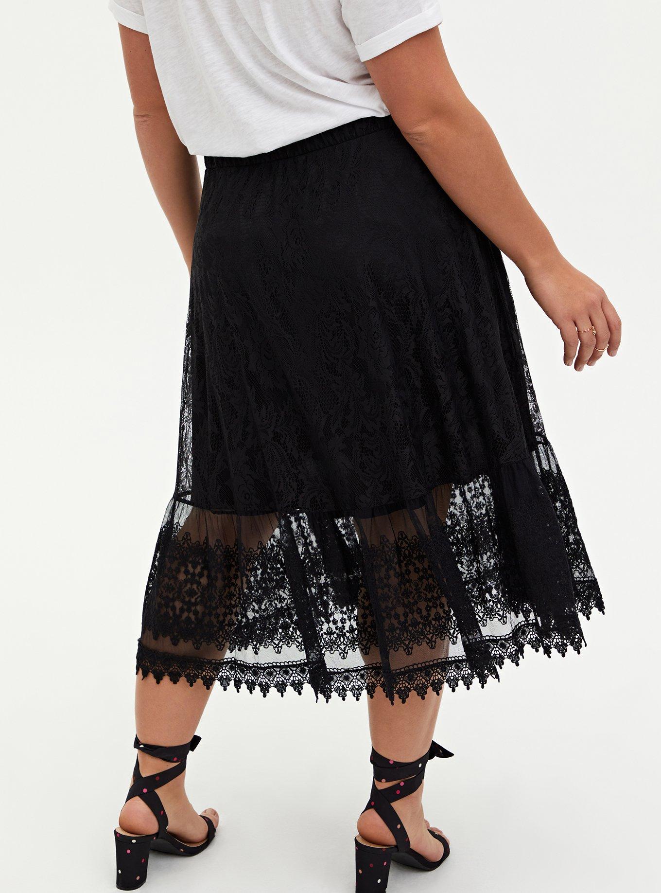 BLACK Tulle Midi Skirt A-line Cotton Jersey Street-art Style 