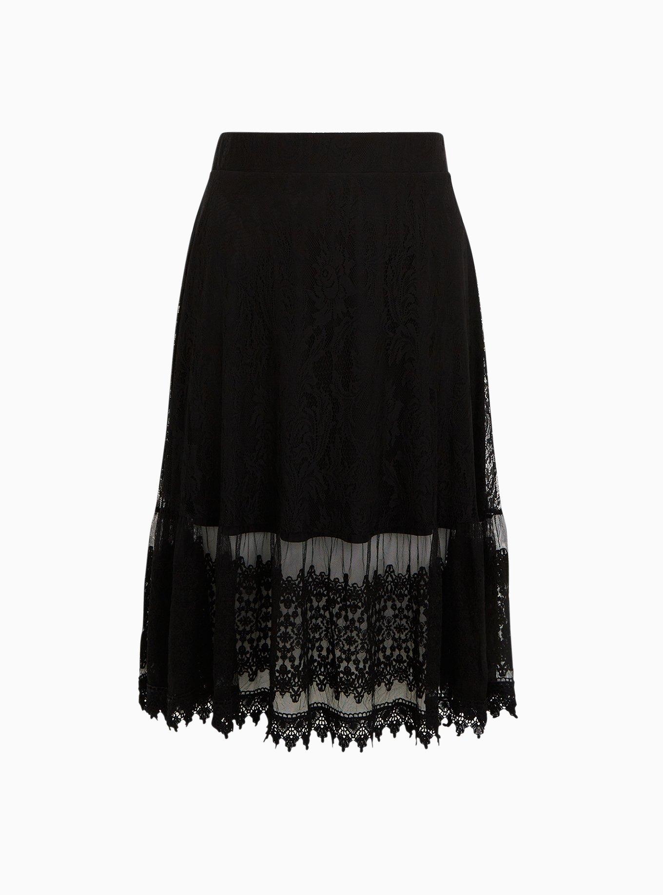 Black Lace Midi Skirt, , hi-res