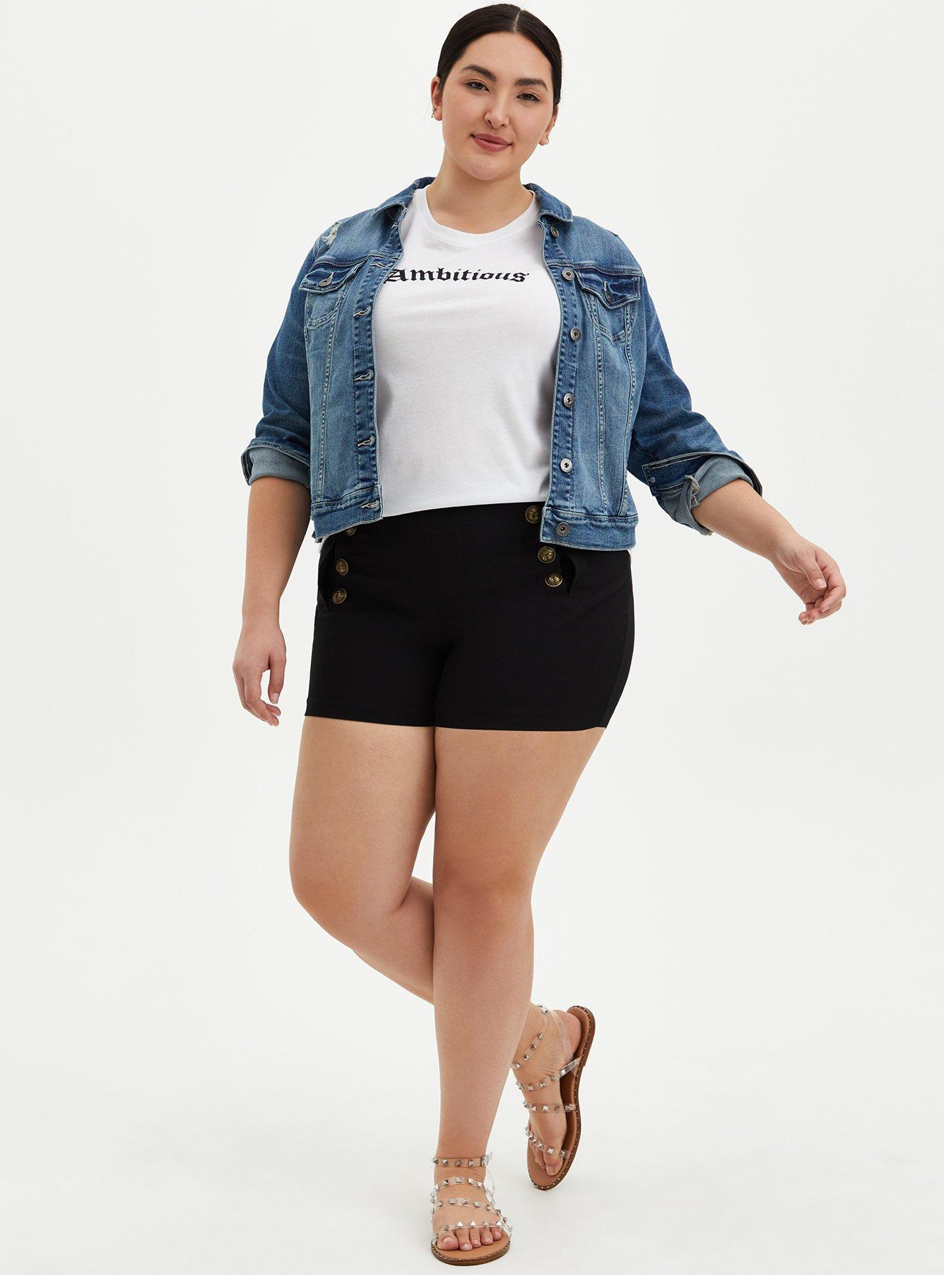 Plus Size - Black Button High Rise Short - Torrid