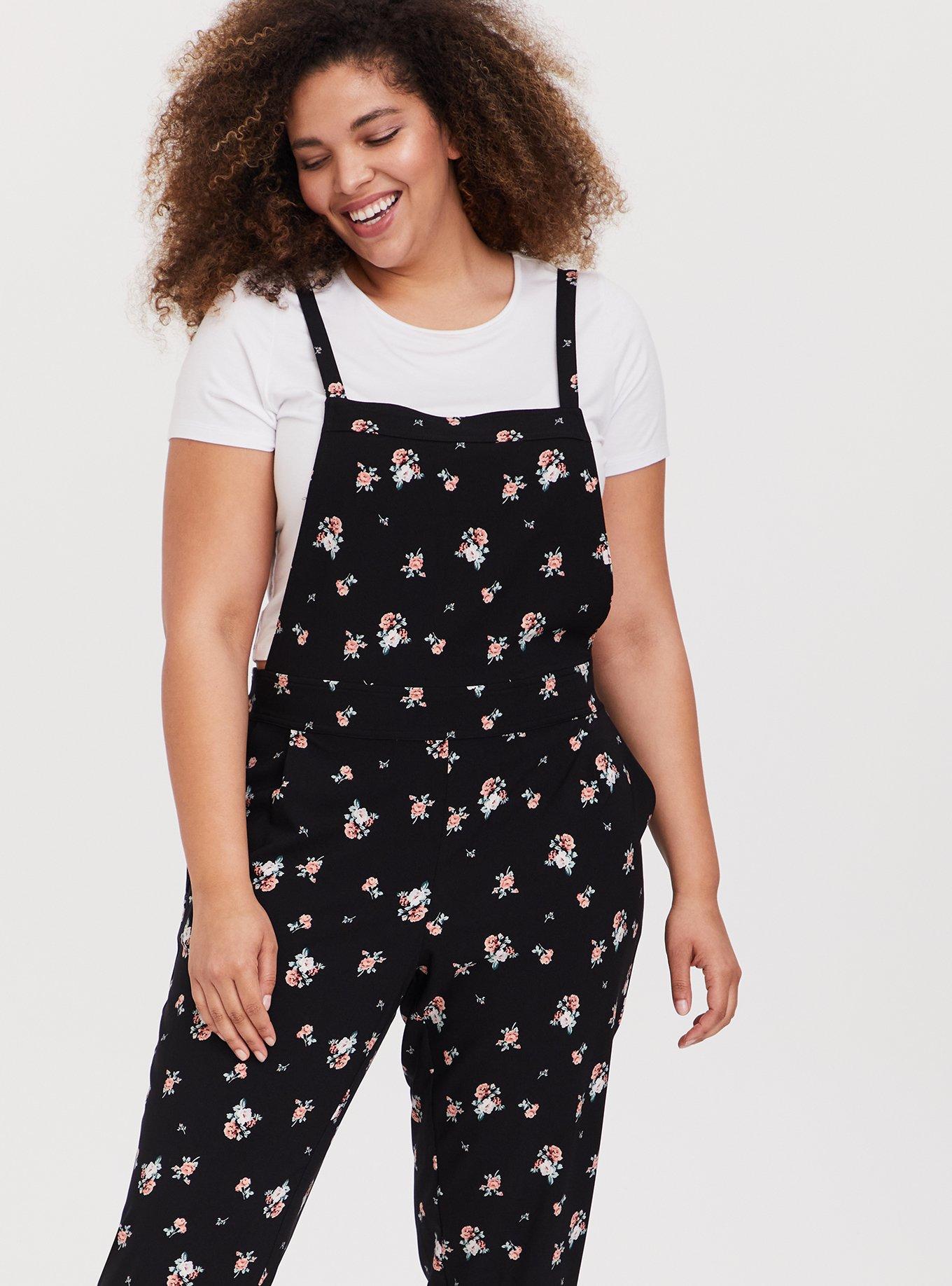 Black Ditsy Floral Crepe Overall, , alternate