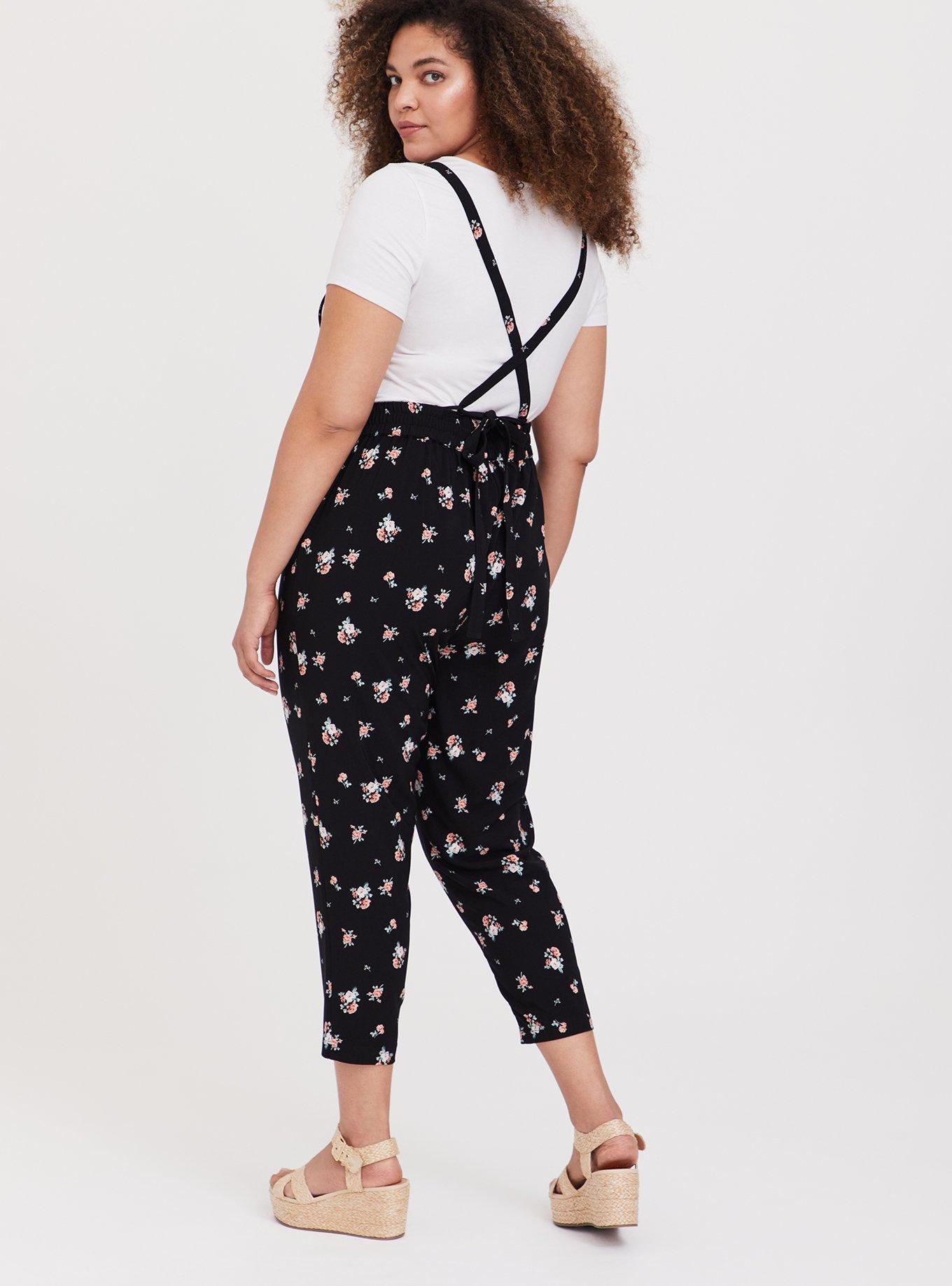 Black Ditsy Floral Crepe Overall, , alternate