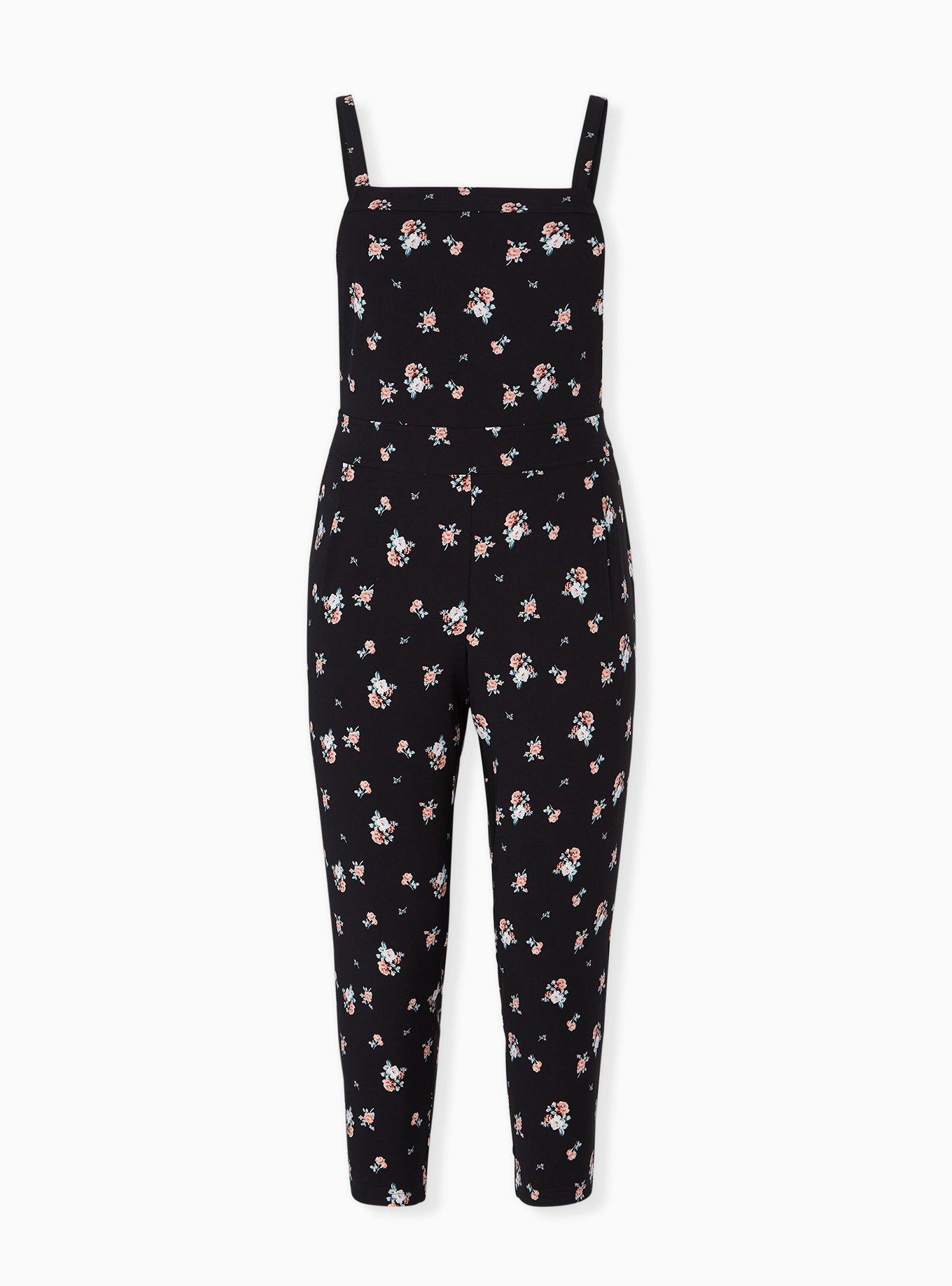 Black Ditsy Floral Crepe Overall, , hi-res