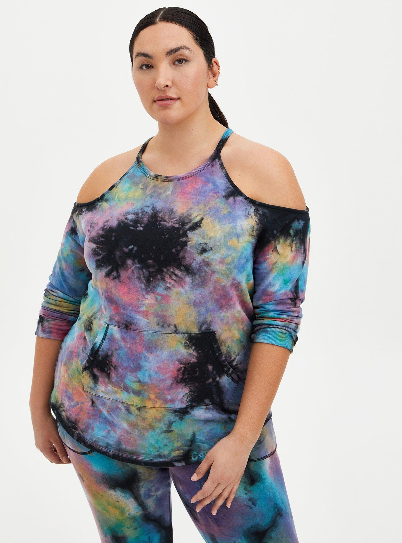 New PLUS SIZE Womens MULTI COLOR TIE DYE COLD SHOULDER TUNIC SHIRT