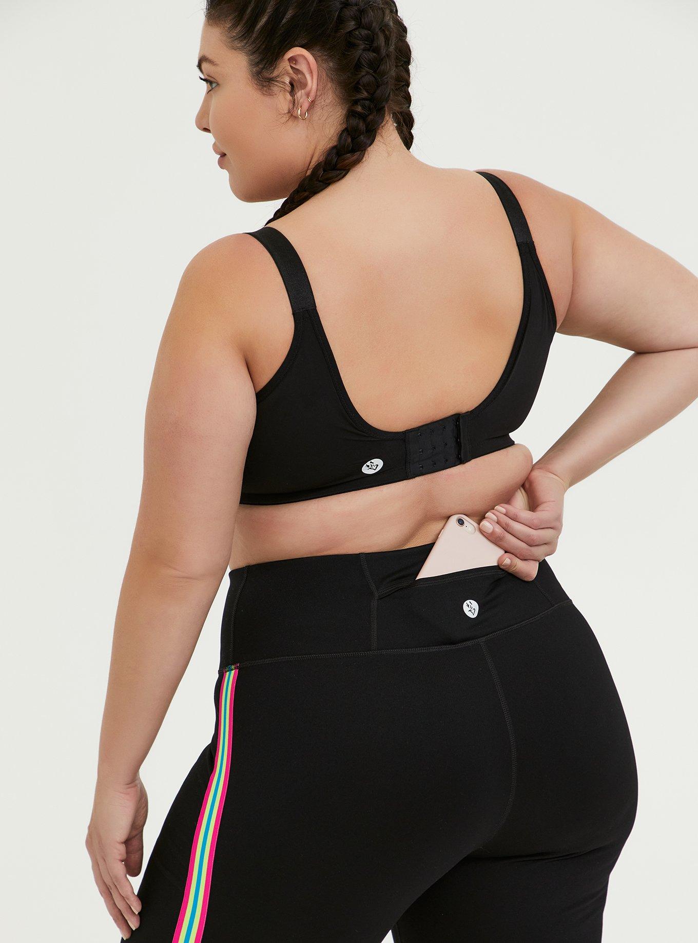 Plus Size Black & Neon Stripe Wicking Active Bike Short, DEEP BLACK, alternate