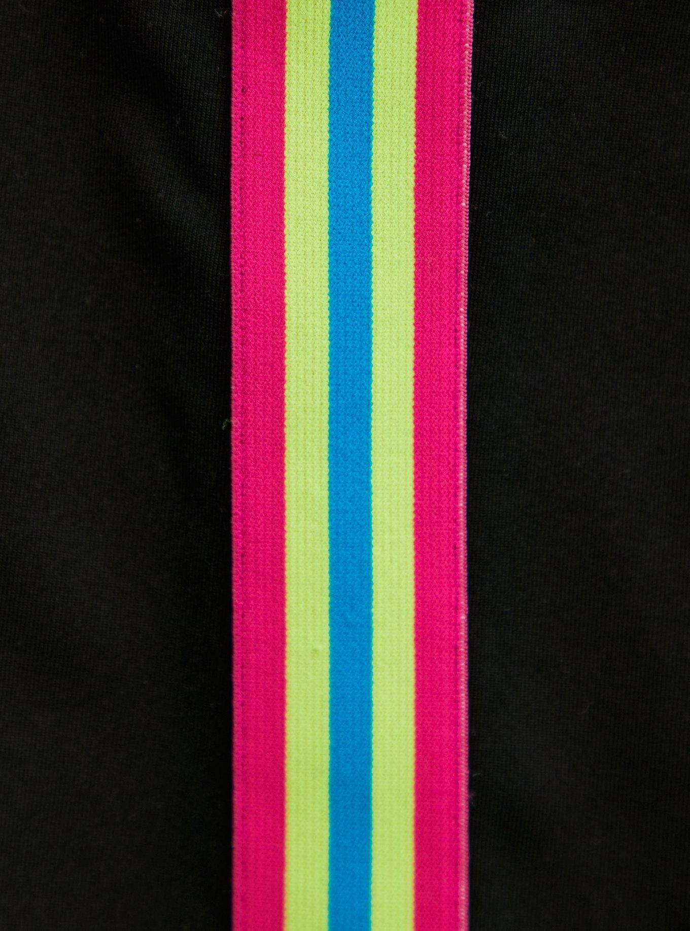 Plus Size Black & Neon Stripe Wicking Active Bike Short, DEEP BLACK, alternate