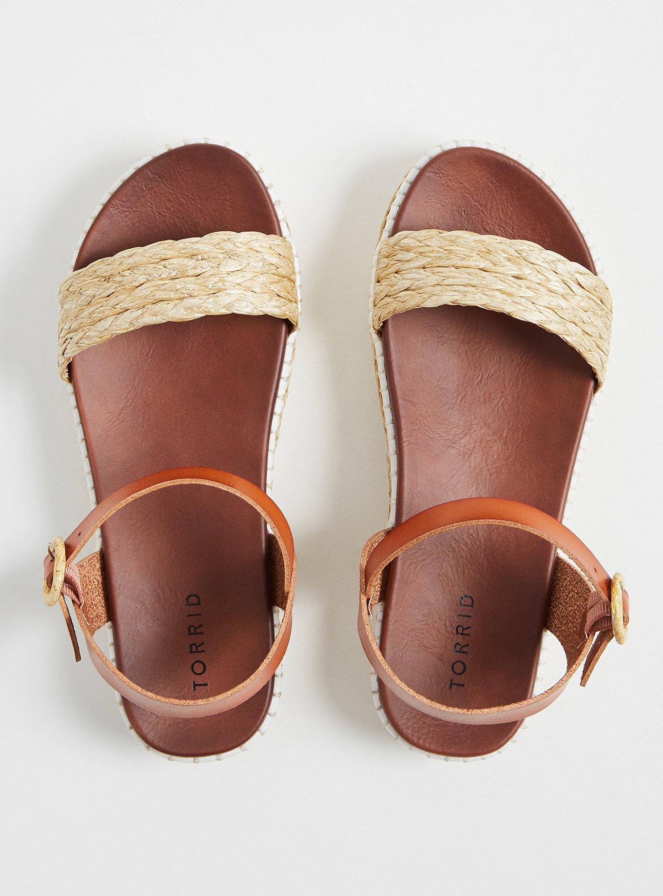 Plus Size Cognac Faux Leather & Tan Woven Espadrille Flatform (WW), TAUPE, alternate