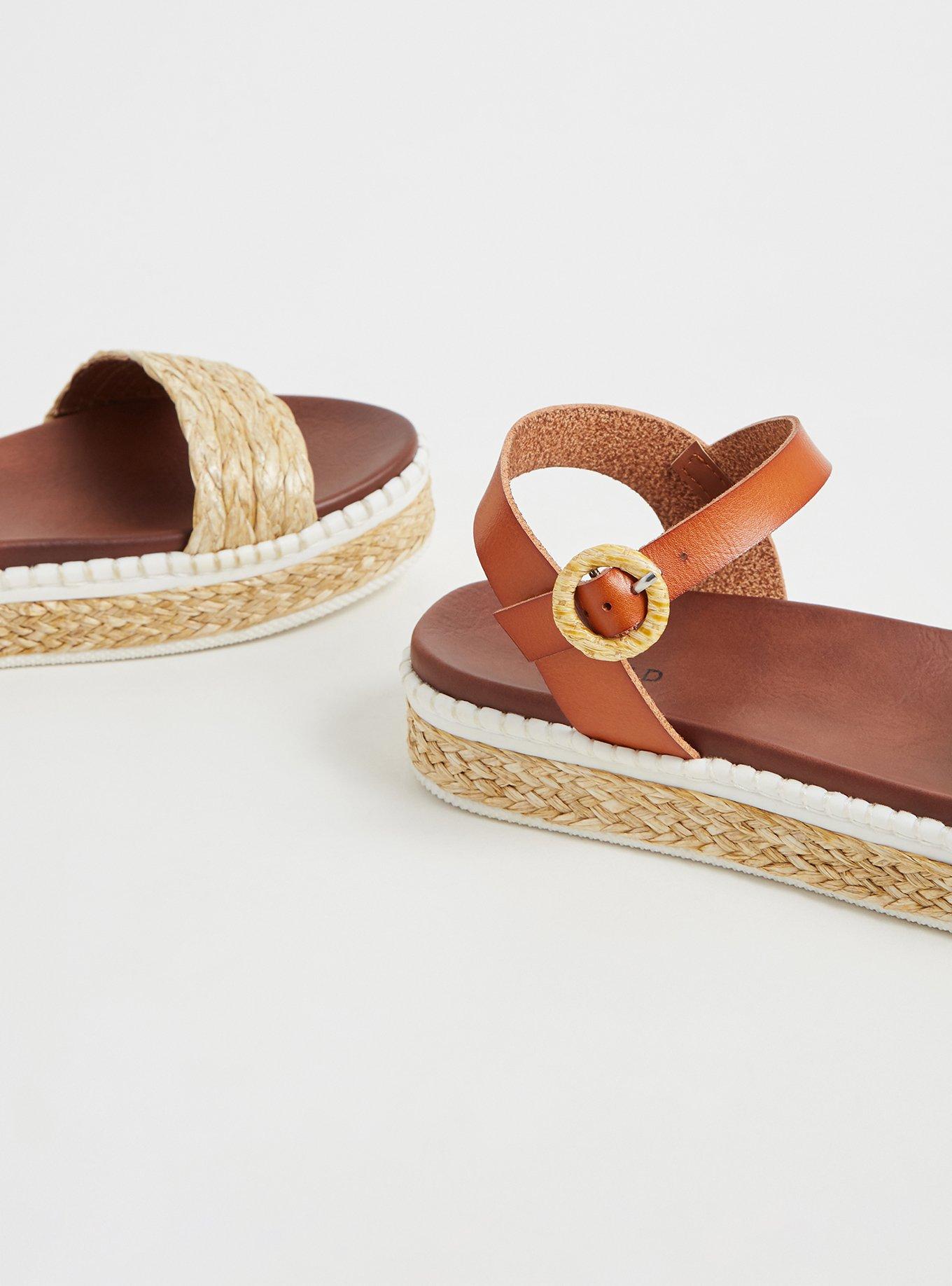Plus Size Cognac Faux Leather & Tan Woven Espadrille Flatform (WW), TAUPE, alternate