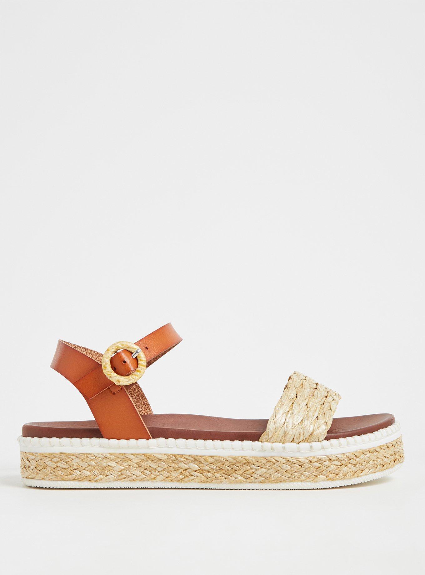 Plus Size Cognac Faux Leather & Tan Woven Espadrille Flatform (WW), TAUPE, alternate