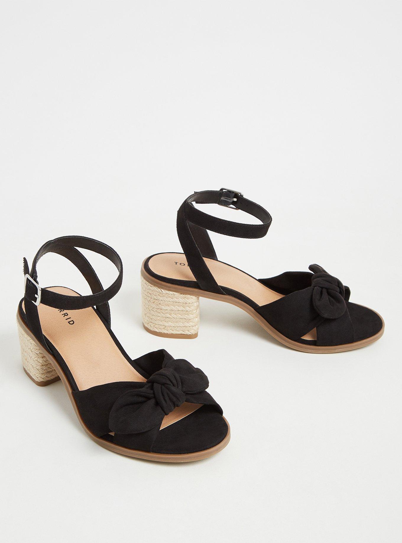 Bow Front Espadrille Block Heel (WW), BLACK, alternate