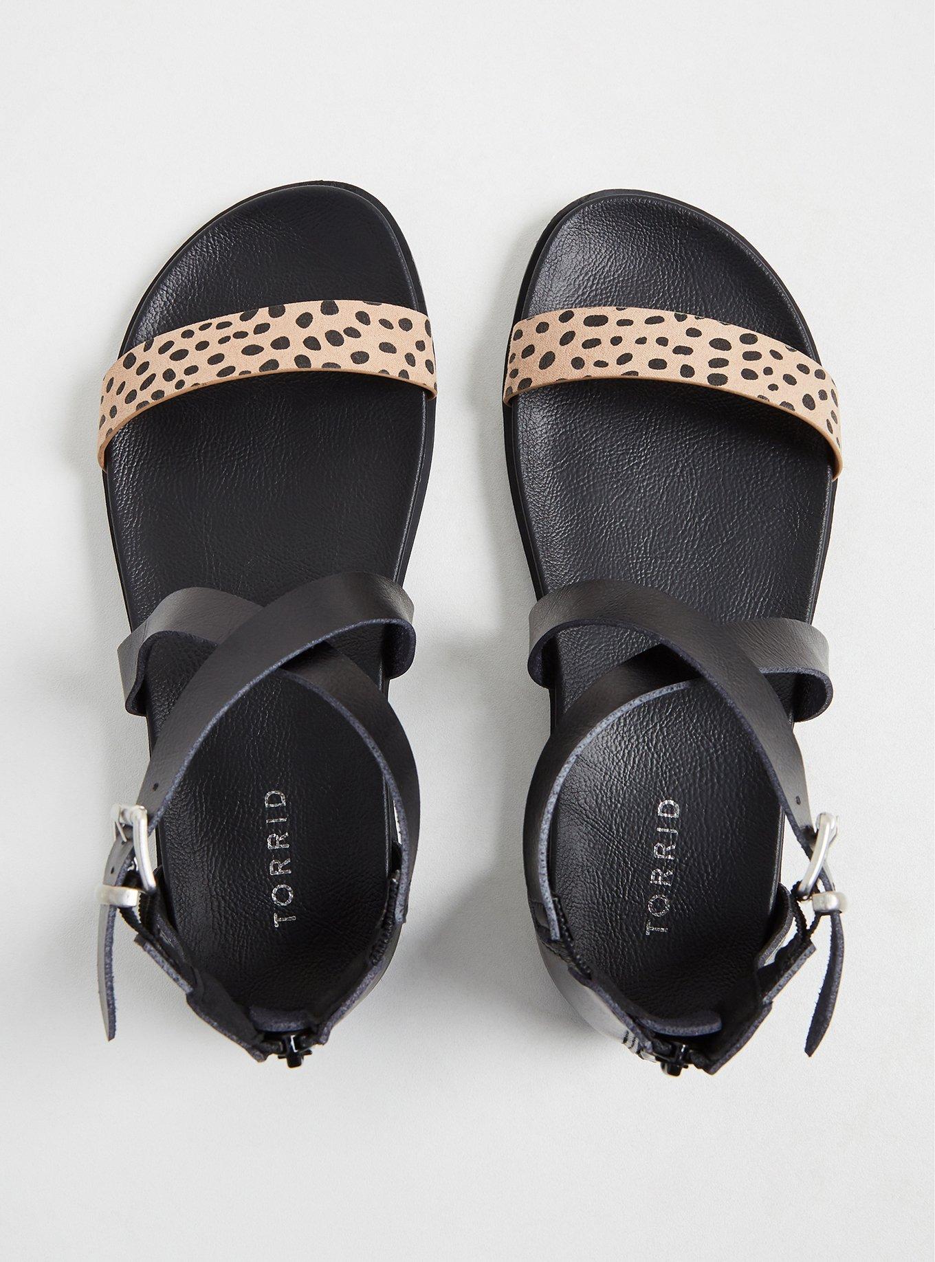 Plus Size Leopard & Black Faux Leather Gladiator Sandal (WW), ANIMAL, alternate