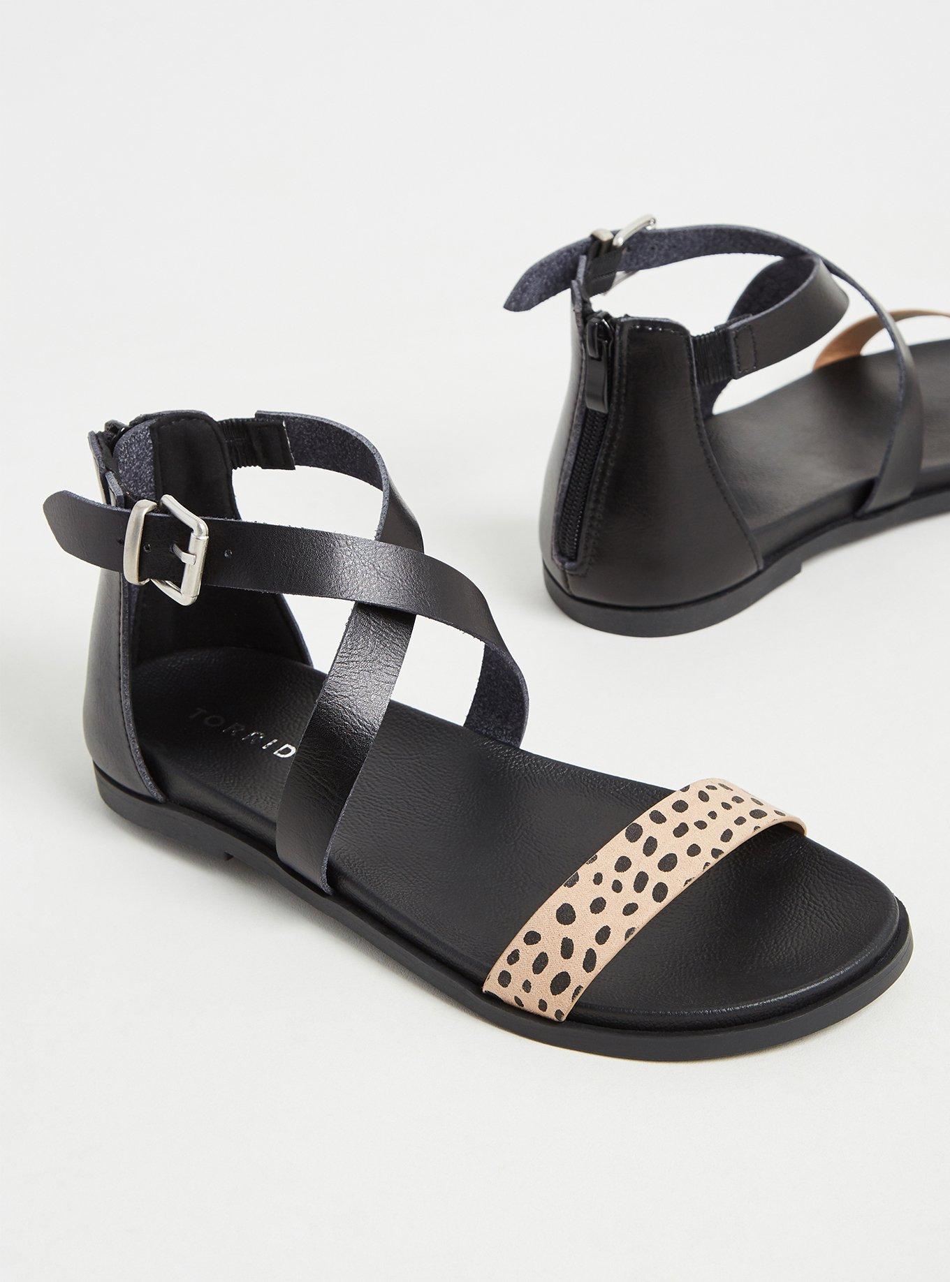 Plus Size Leopard & Black Faux Leather Gladiator Sandal (WW), ANIMAL, alternate